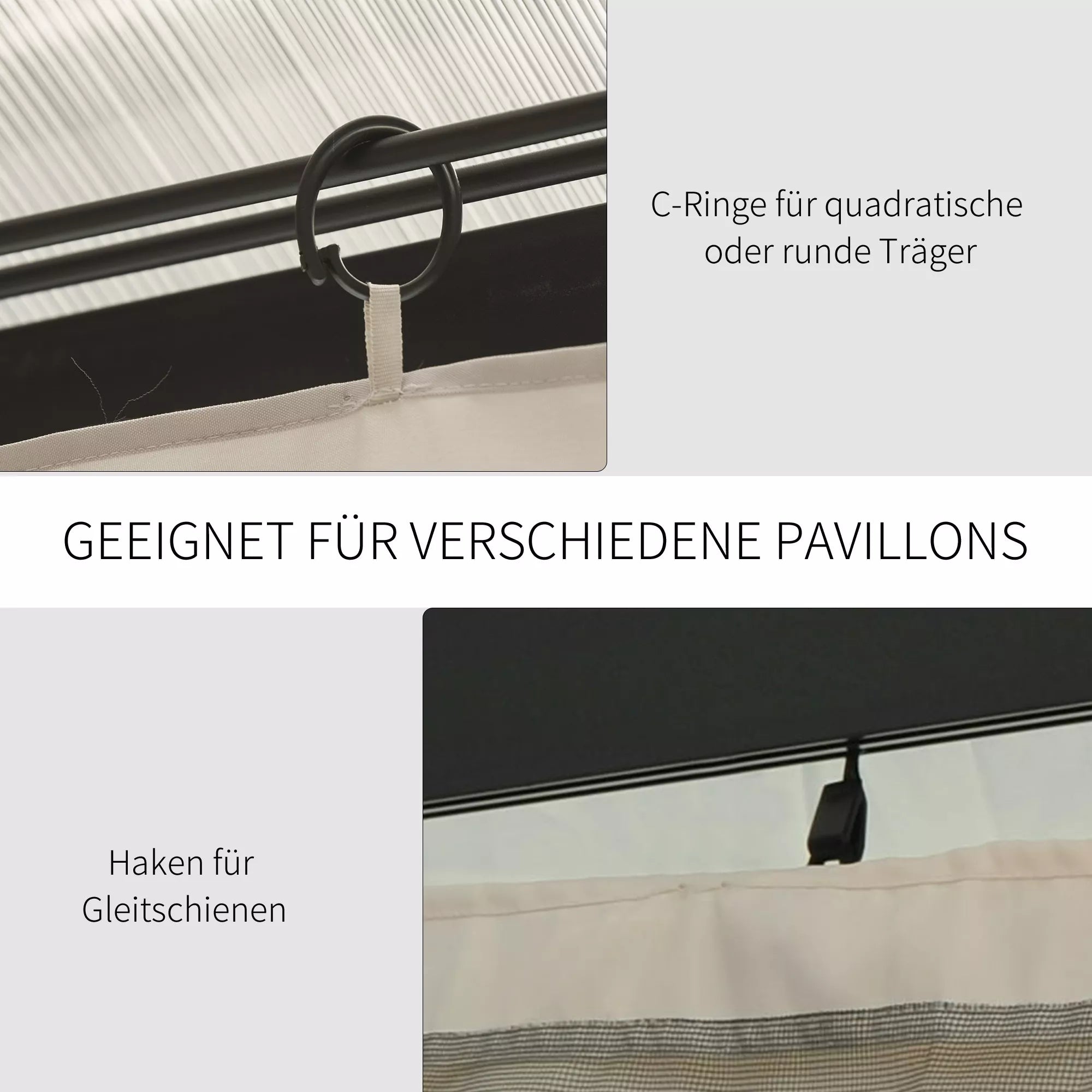4 atsarginės užuolaidos 3x3 m paviljonams, tvirtos, skirtos strypams ir slydimo bėgeliui, su dviguba užtrauktuku, smėlio spalvos