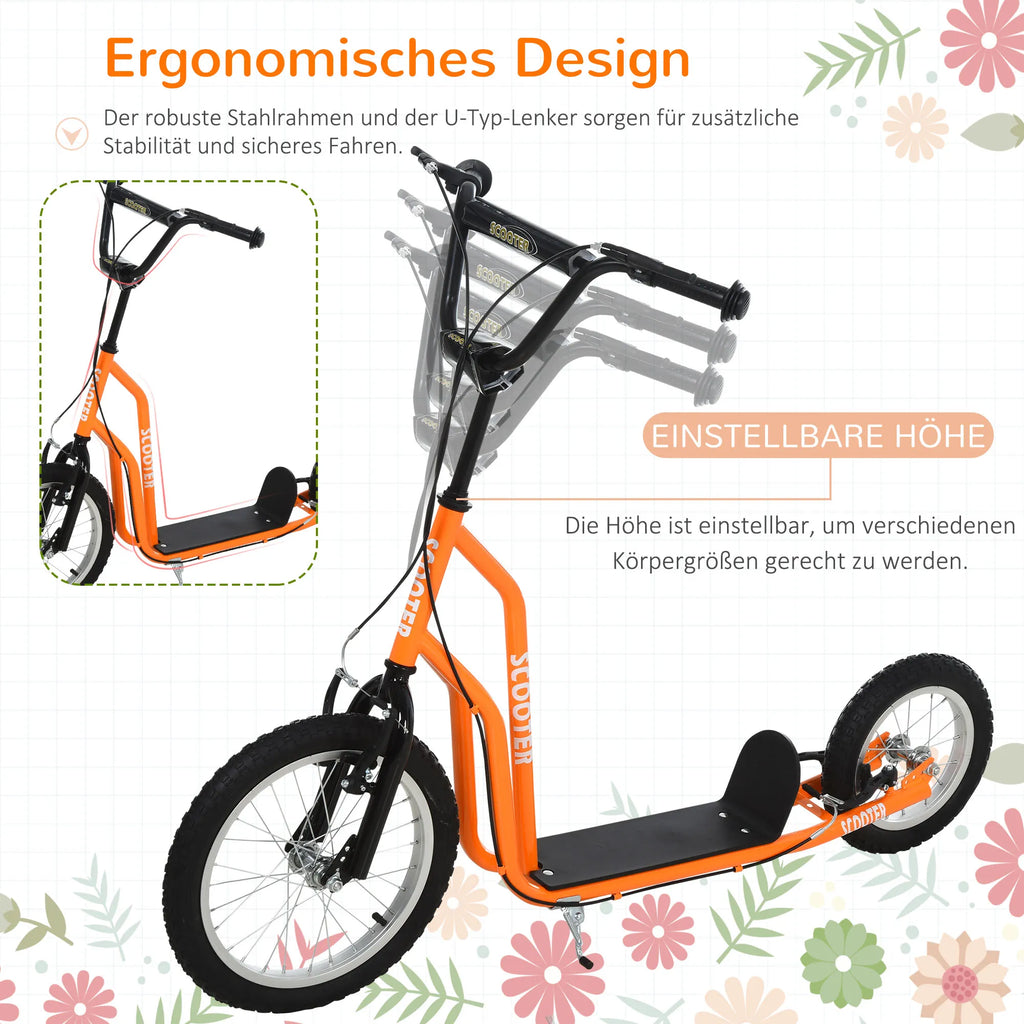 Vaikų paspirtukai nuo 5 metų Scooter Tretroller Cityroller Vaikų paspirtukai Kickboard su pneumatinėmis padangomis 16/12 colių Oranžiniai 135 x 58 x 88-94 cm
