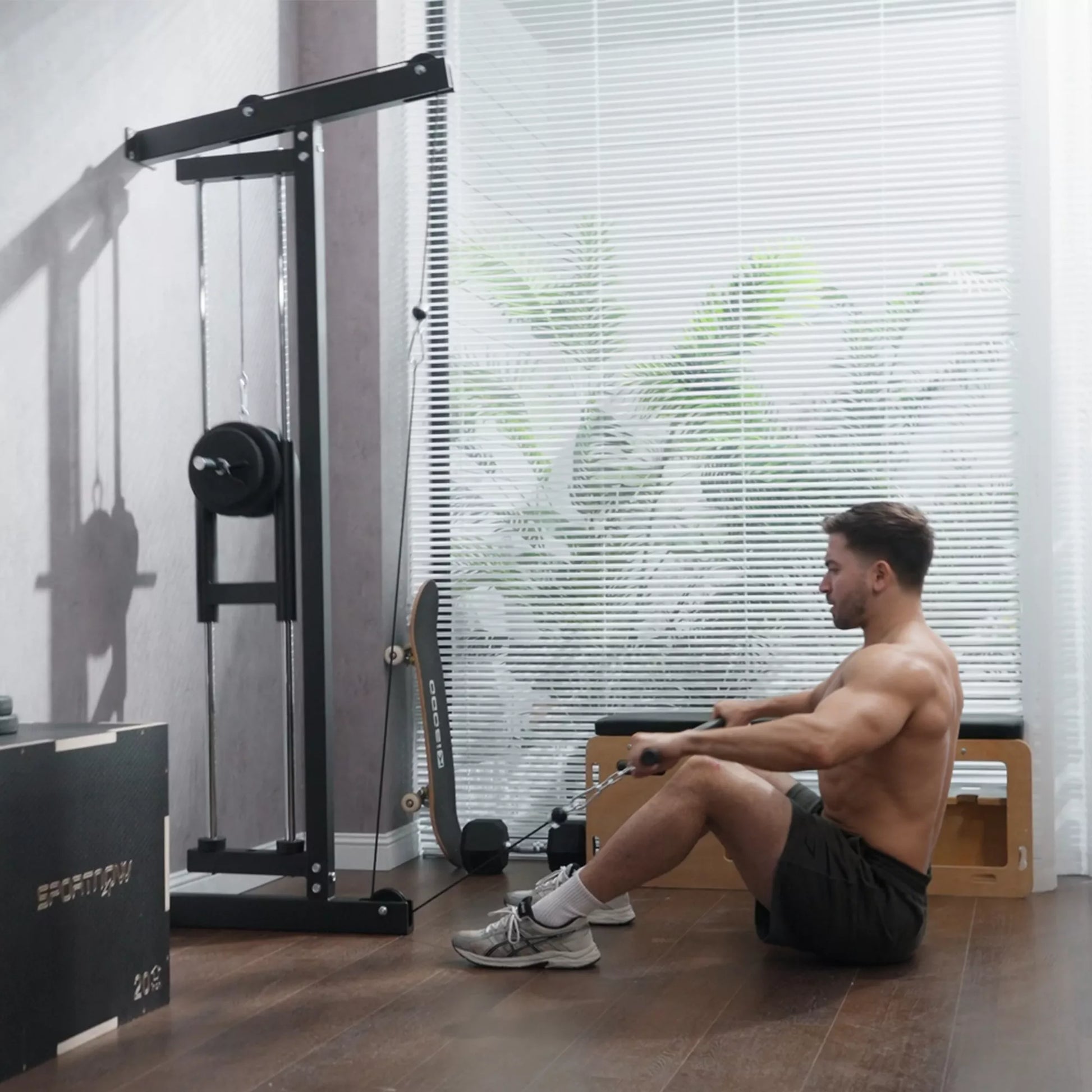 Irklės treniruoklis, tvirtinamas prie sienos, treniruoklių salės kabelinė mašina namų sporto salei, plienas, juodas