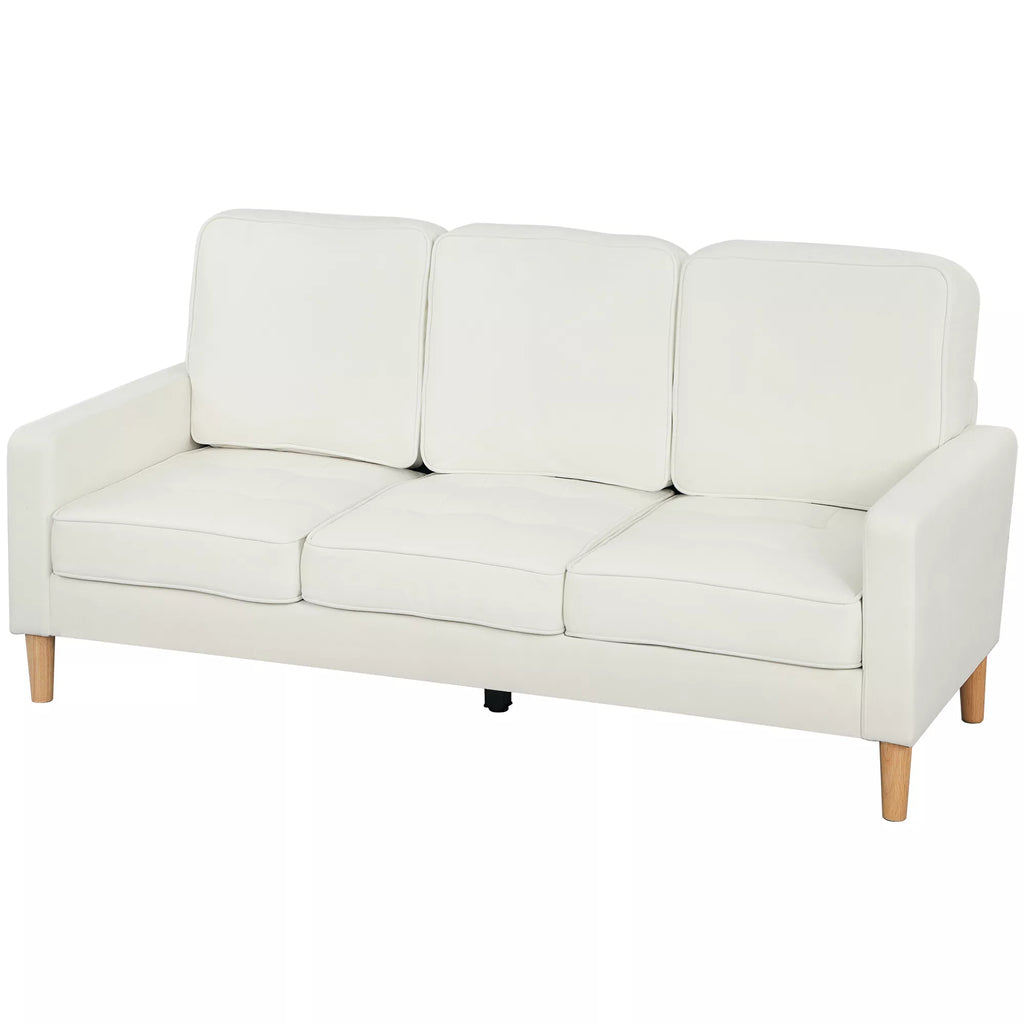 3 vietų sofa su storais pagalvėlėmis, kaučiuko medis, audinio apmušalas, minkšta sofa svetainėms, biurams, miegamiesiems, kreminė balta spalva