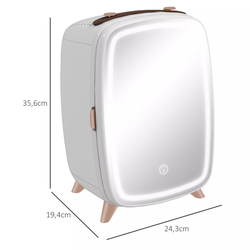 Mini šaldytuvas kosmetikai su veidrodžiu ir LED apšvietimu, 6L, baltas
