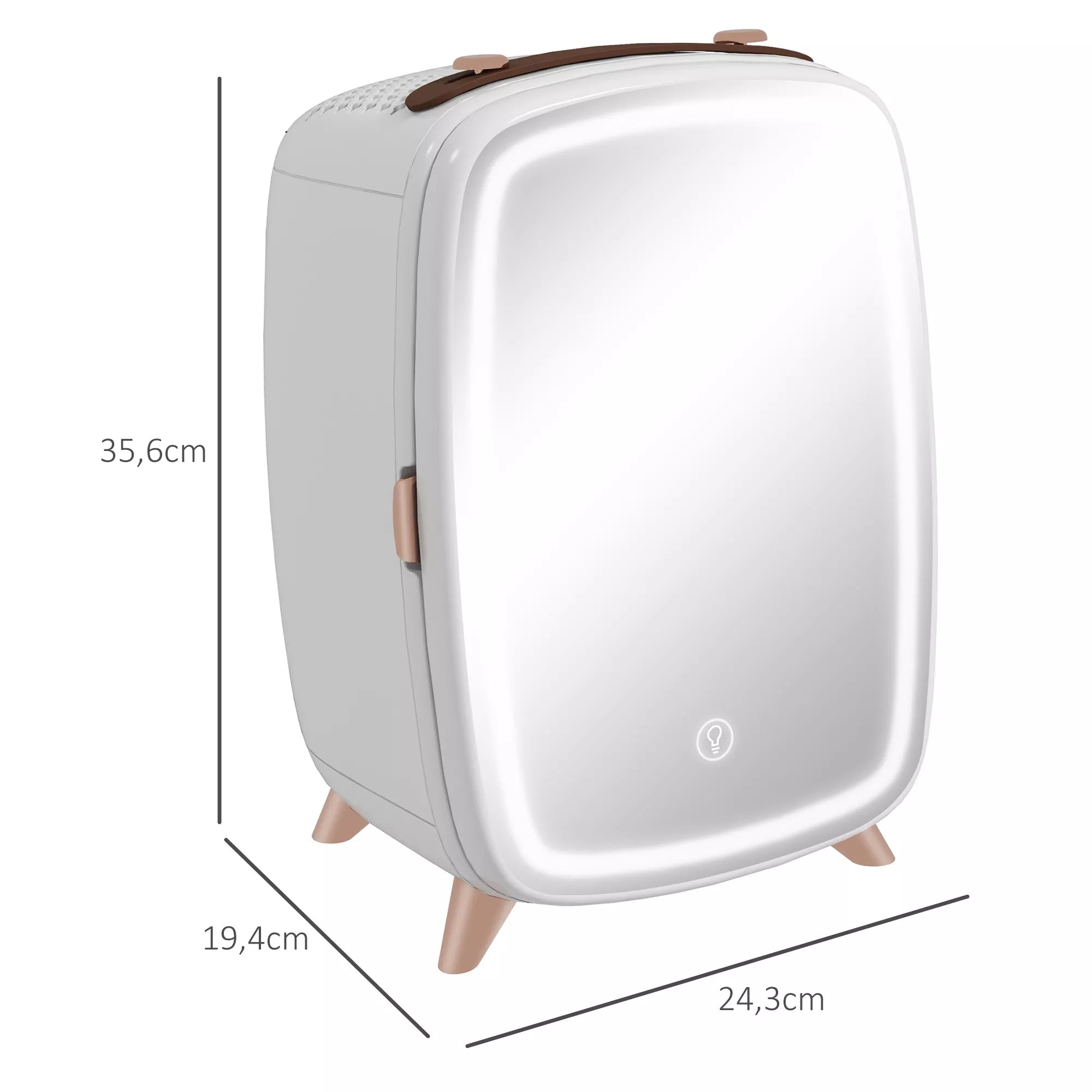 Mini šaldytuvas kosmetikai su veidrodžiu ir LED apšvietimu, 6L, baltas