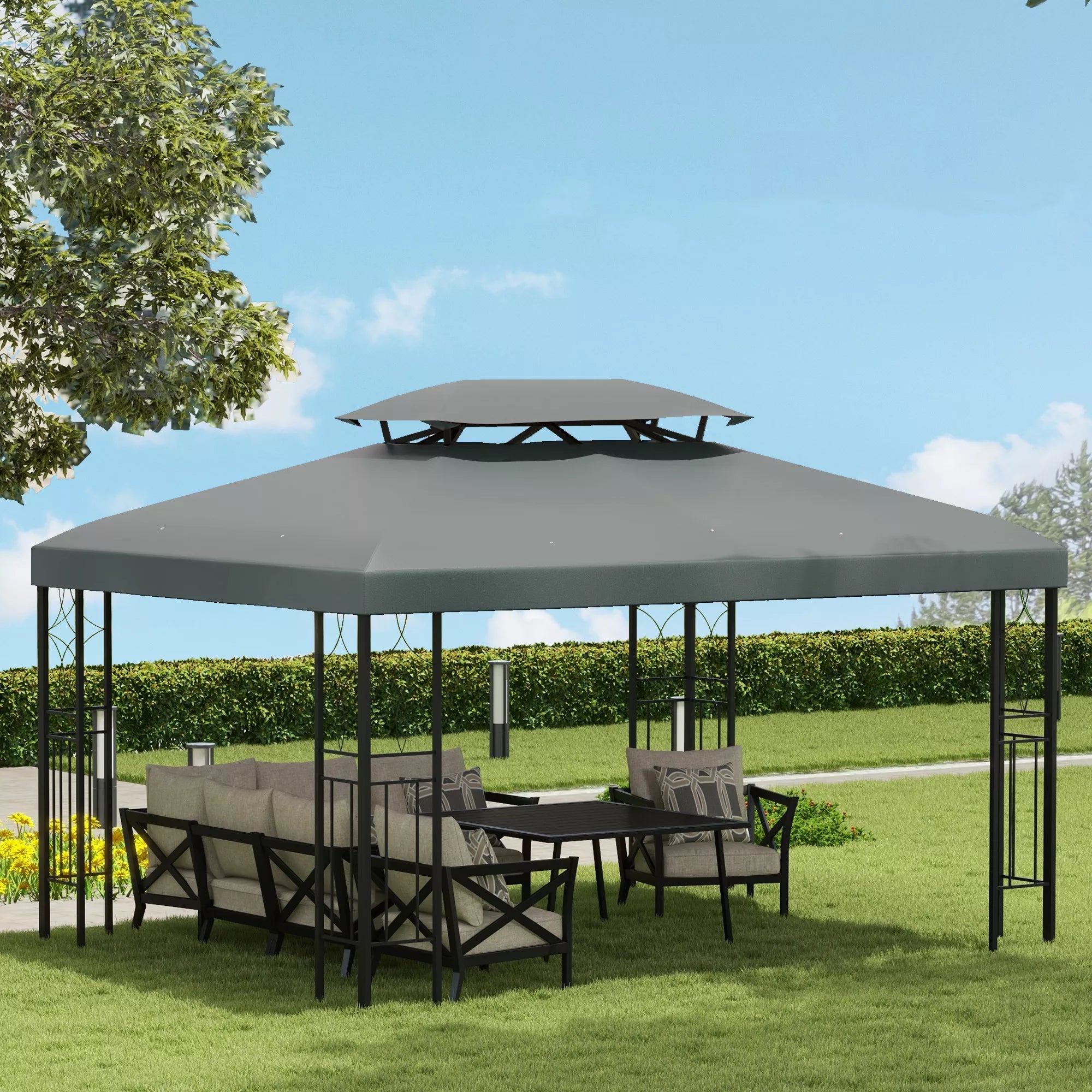 Atsarginis stogas metaliniam paviljonui 3x4 m, atsparus vandeniui Paviljono stogas sodo paviljonui, šventėms, sodo palapinei, poliesteris, tamsiai pilkos spalvos