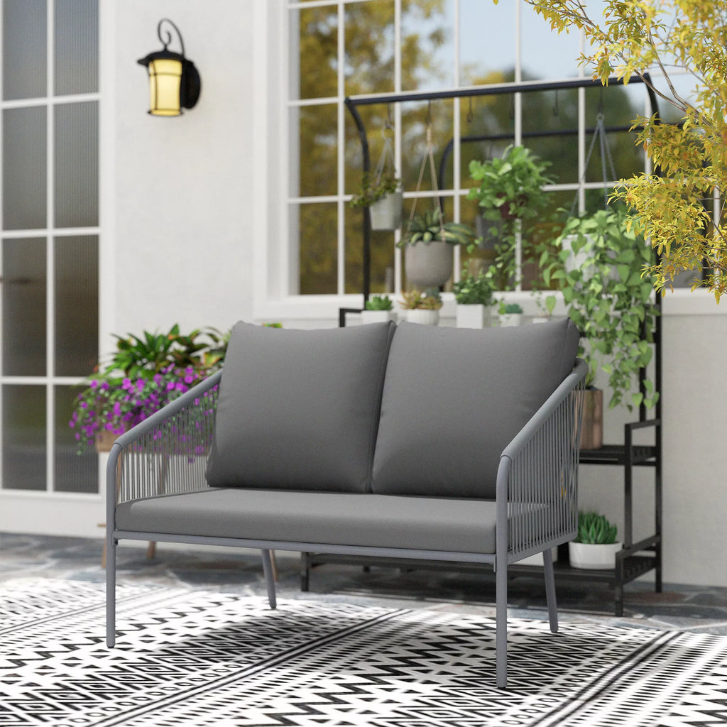 Sodo sofa su pagalvėlėmis 2-vietė rotango sofa Poilsio sofa Lauko balkono sofa 112 x 72 x 76 cm Pilka