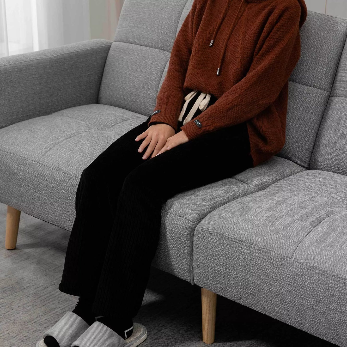 2 in 1 miegamasis sofos 205 x 88 cm Sofa su lovos funkcija, sofa su sėdimojo pagalvėle, lino išvaizda Pilka