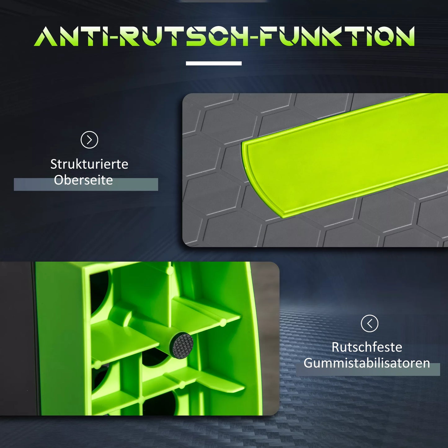 Aerobikos pakyla, reguliuojama 3 lygiais, iki 150 kg, 78 x 28 x 20 cm, pilka/žalia