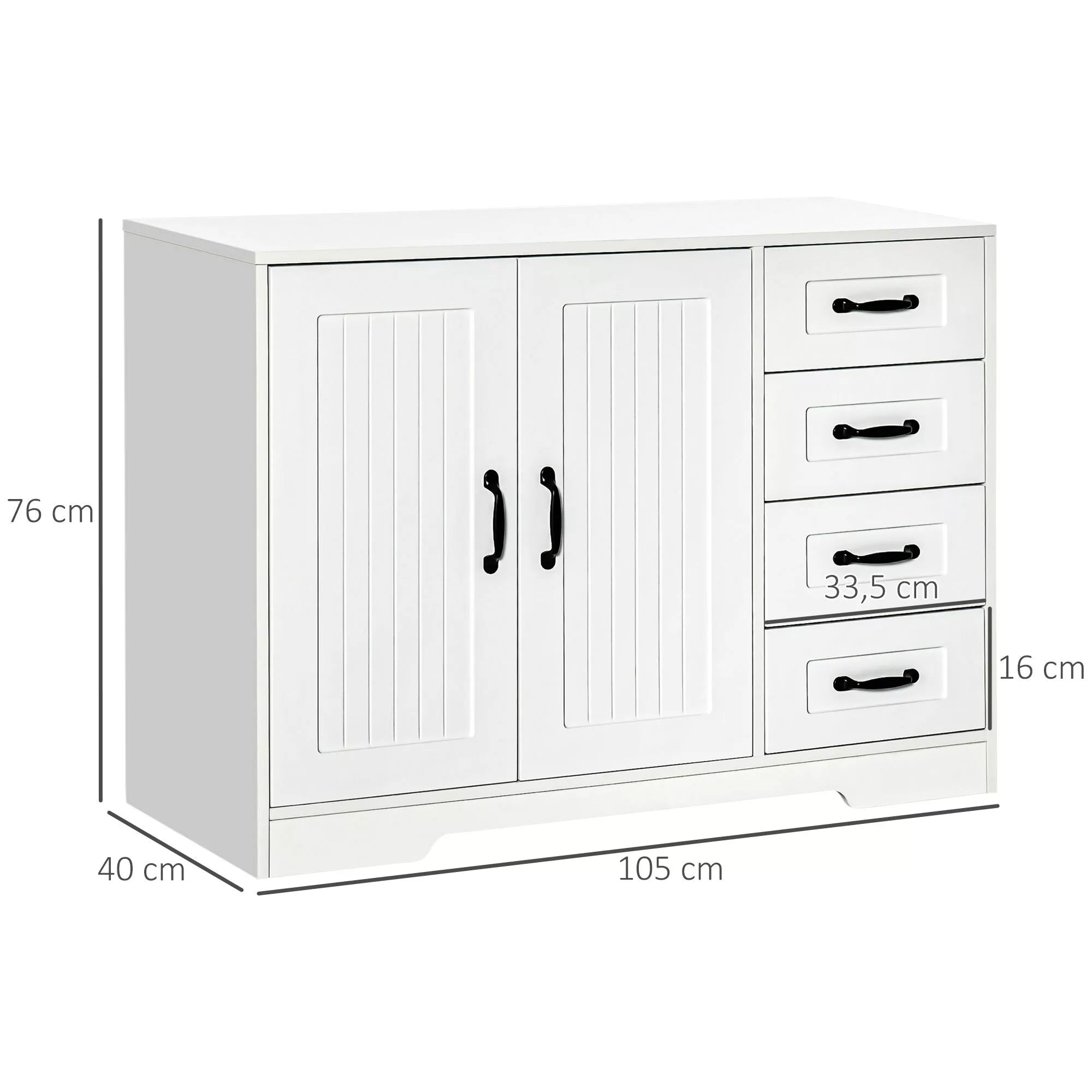 HOMCOM Indauja / Komoda, modernaus stiliaus, 4 stalčiai, 1 spintelė, 105 cm x 40 cm x 76 cm, balta