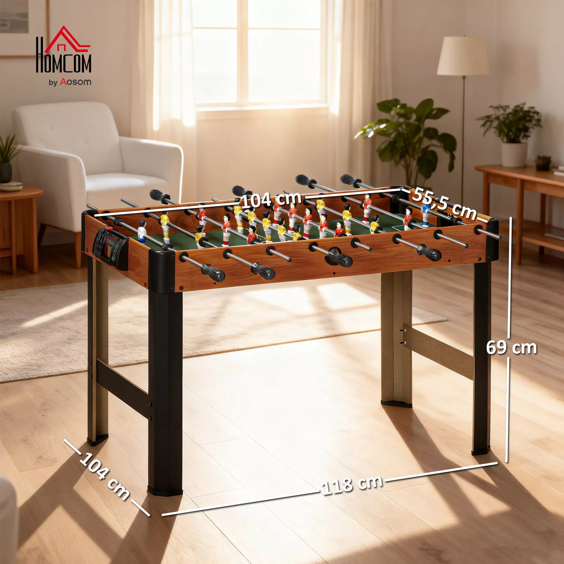 Stalo futbolas, stalo futbolo rinkinys, 2 kamuoliai, neslystančios rankenos, paaugliams ir suaugusiems, rezultato indikatorius, MDF, metalas, spalvingas