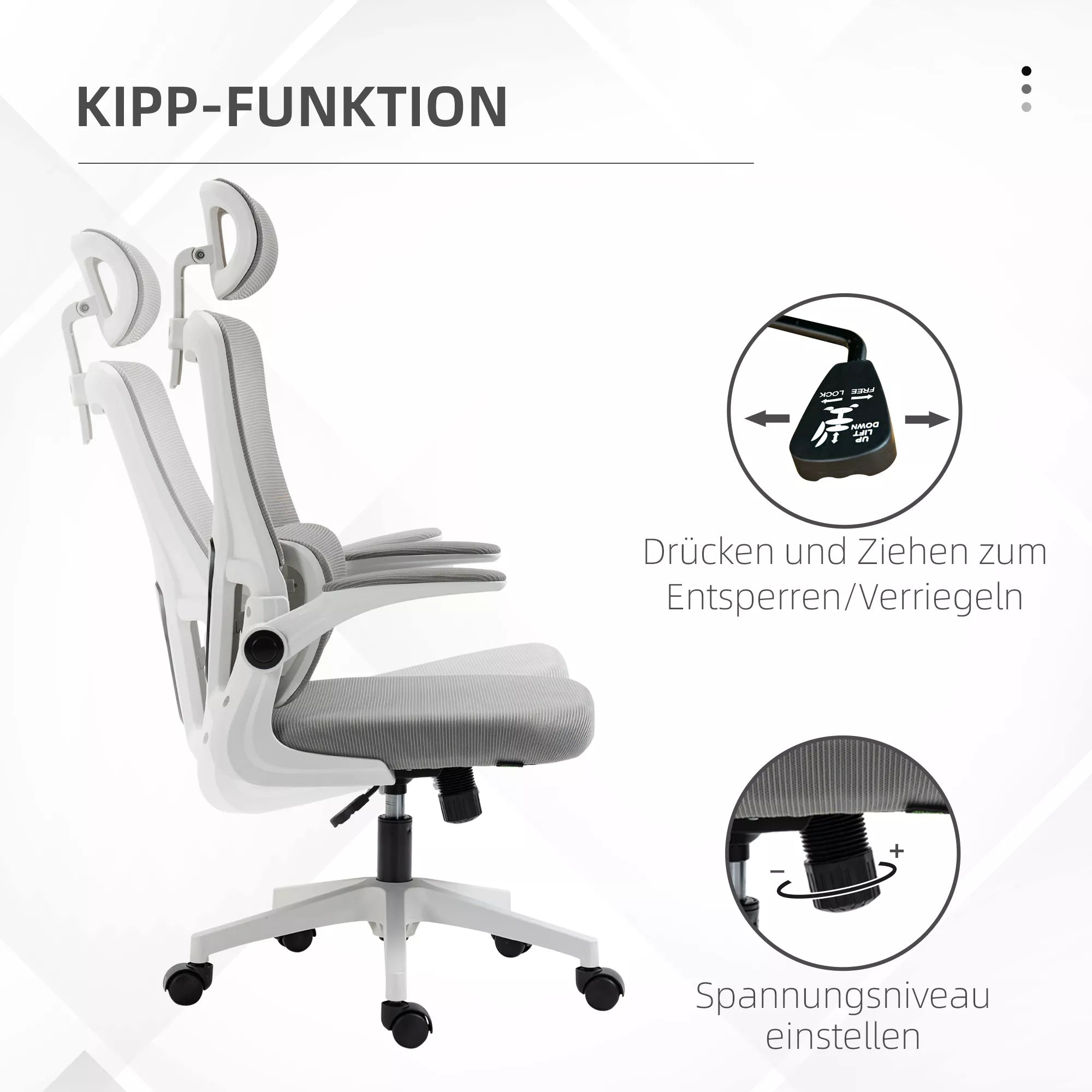 Biuro kėdė, reguliuojamo aukščio, reguliuojama galvos atrama, iki 120 kg, 60x59x114-122 cm, pilka