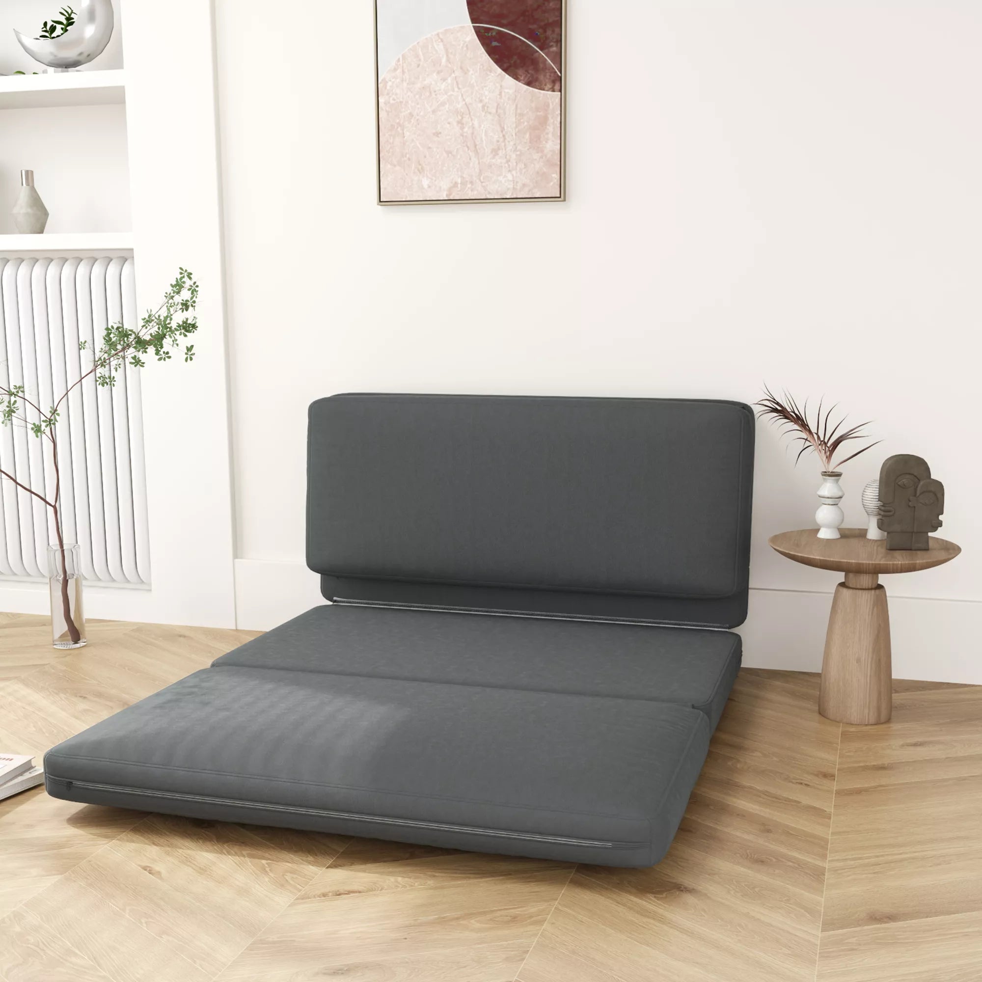 3-in-1 sulankstomas poilsio krėslas, svečių čiužinys, dalomas, 138 cm pločio, tamsiai pilkos spalvos