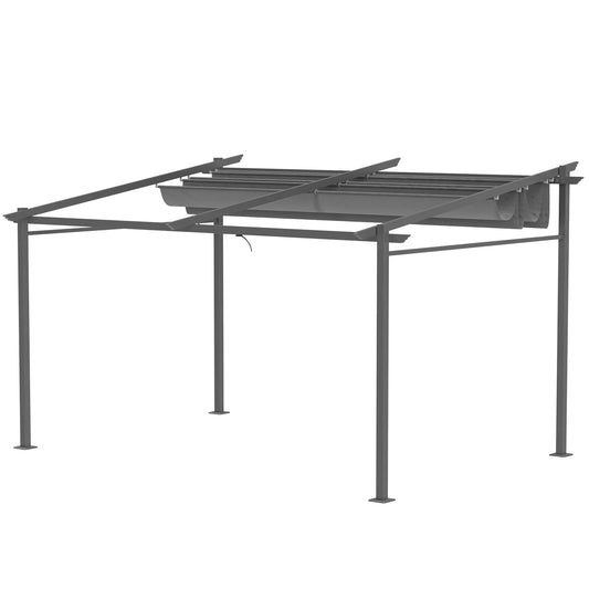 Pergola, su tvirtinimo elementais, ištraukiamas stogas, 3,97 m x 2,95 m x 2,3 m, tamsiai pilka