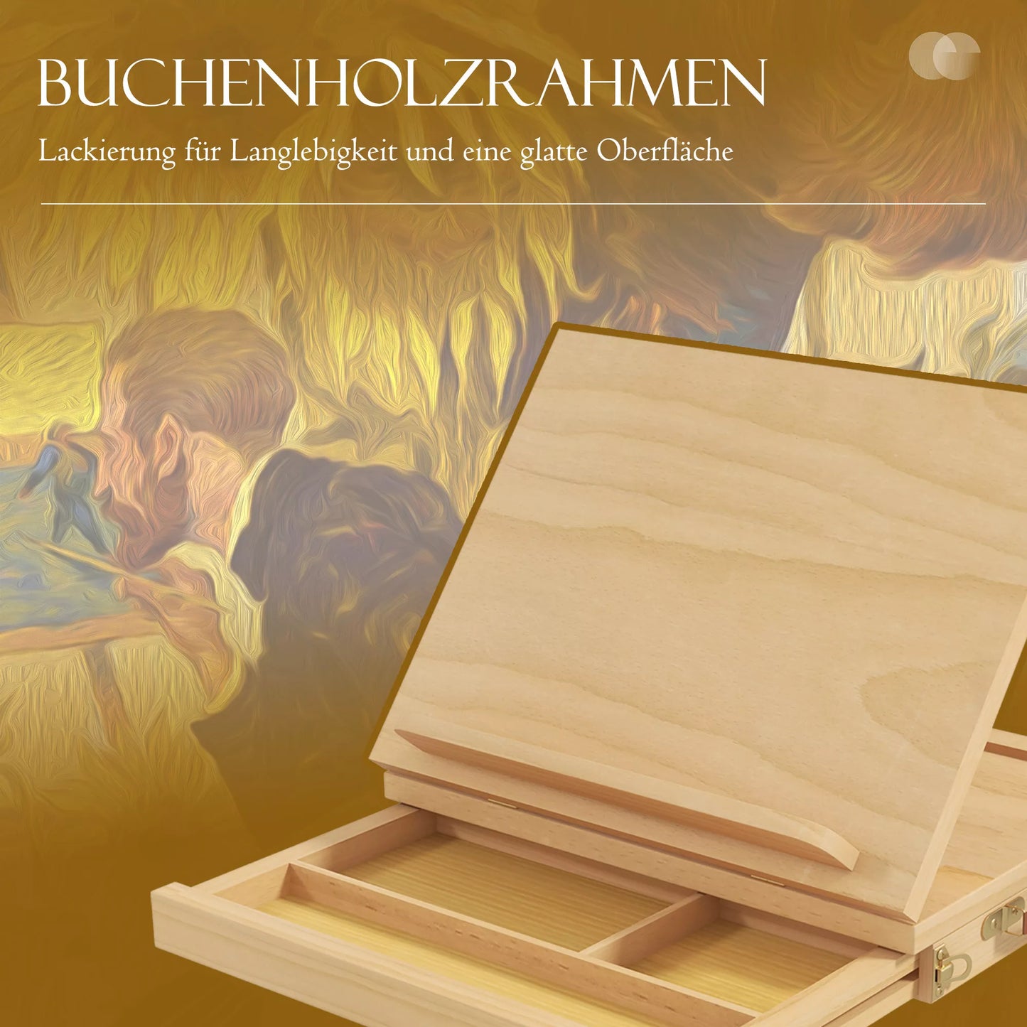 Stalo dailininko stovas, mažas dailininko stovas, 1 stalčius, 3 skyreliai, medžio masyvas, natūralus