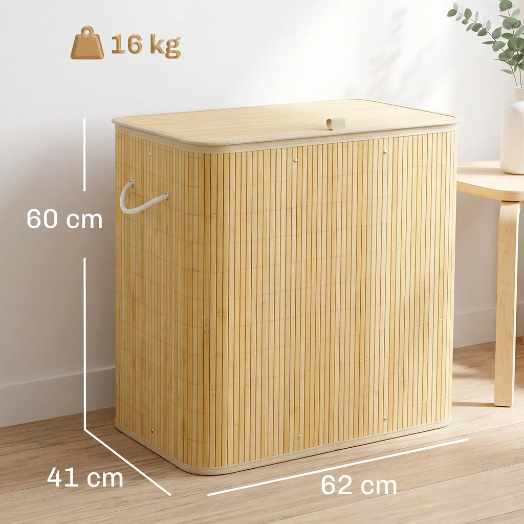 Bambukinės taros dėžės matmenų schema: 60 cm aukštis, 62 cm plotis