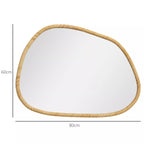 Infografika su veidrodžio matmenimis: aukštis 60 cm, plotis 80 cm, natūralaus medžio rėmas