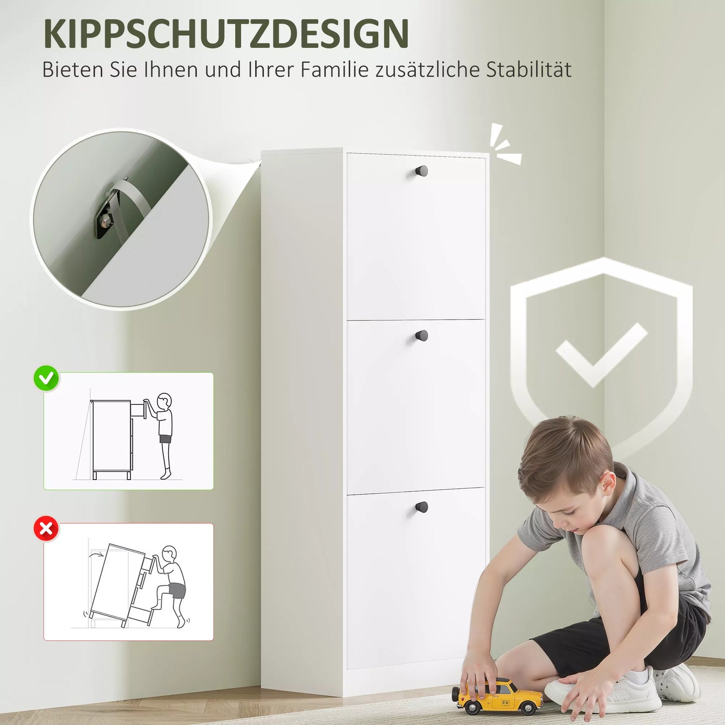 Batų spintelė, 3 stalčiai, talpa iki 12 porų batų, medžio drožlių plokštė, balta