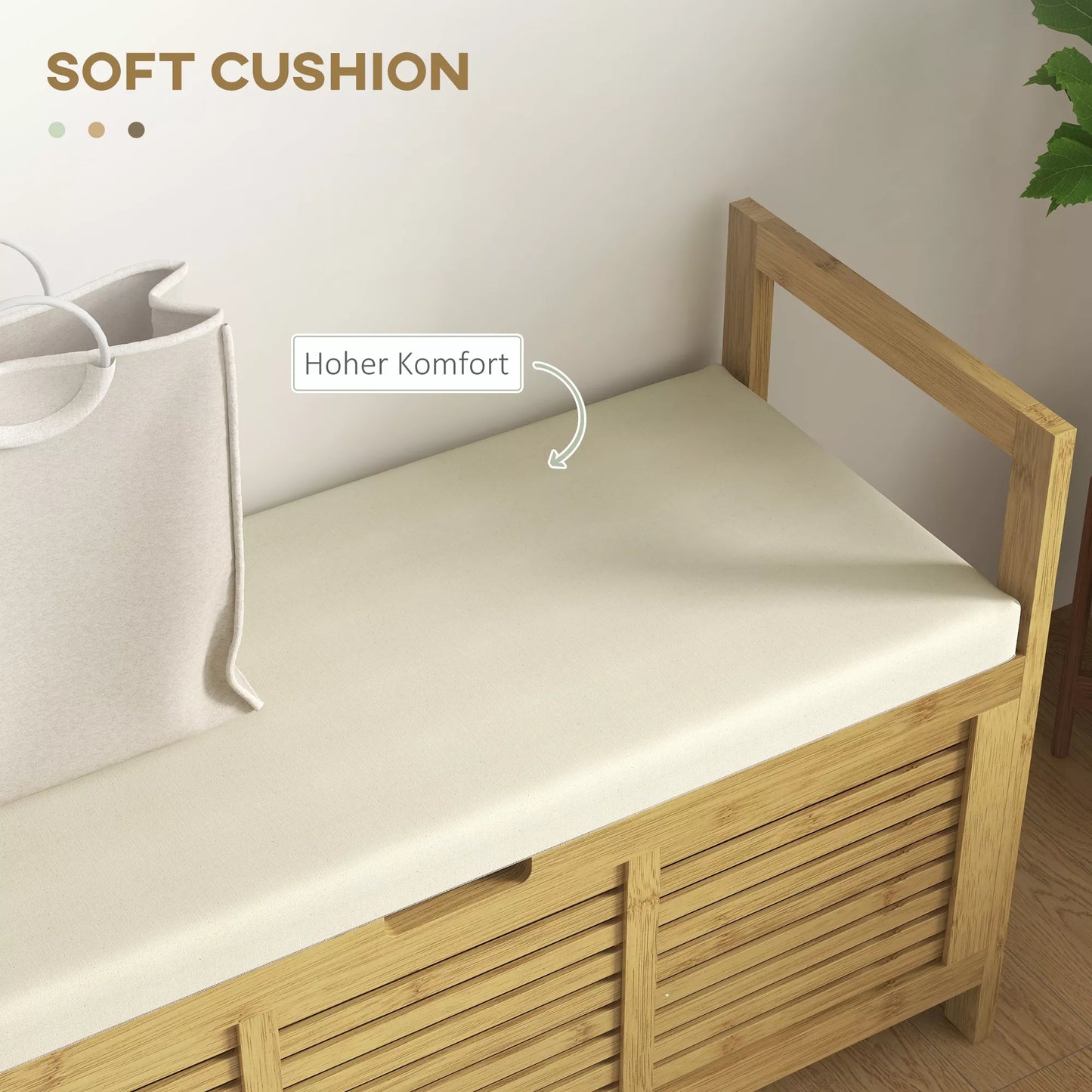 Batų dėžė su saugojimo vieta, batų suolas, minkšta sėdimoji dalis, bambukas, 100x40x60 cm