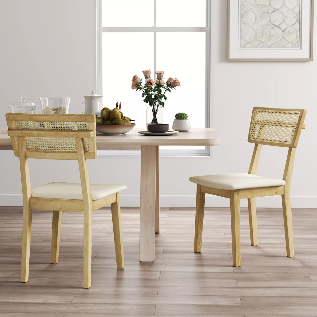 Valgomojo kėdė, rotango atlošas, dirbtinės odos sėdimoji dalis, kaučiuko medis, natūralus medis