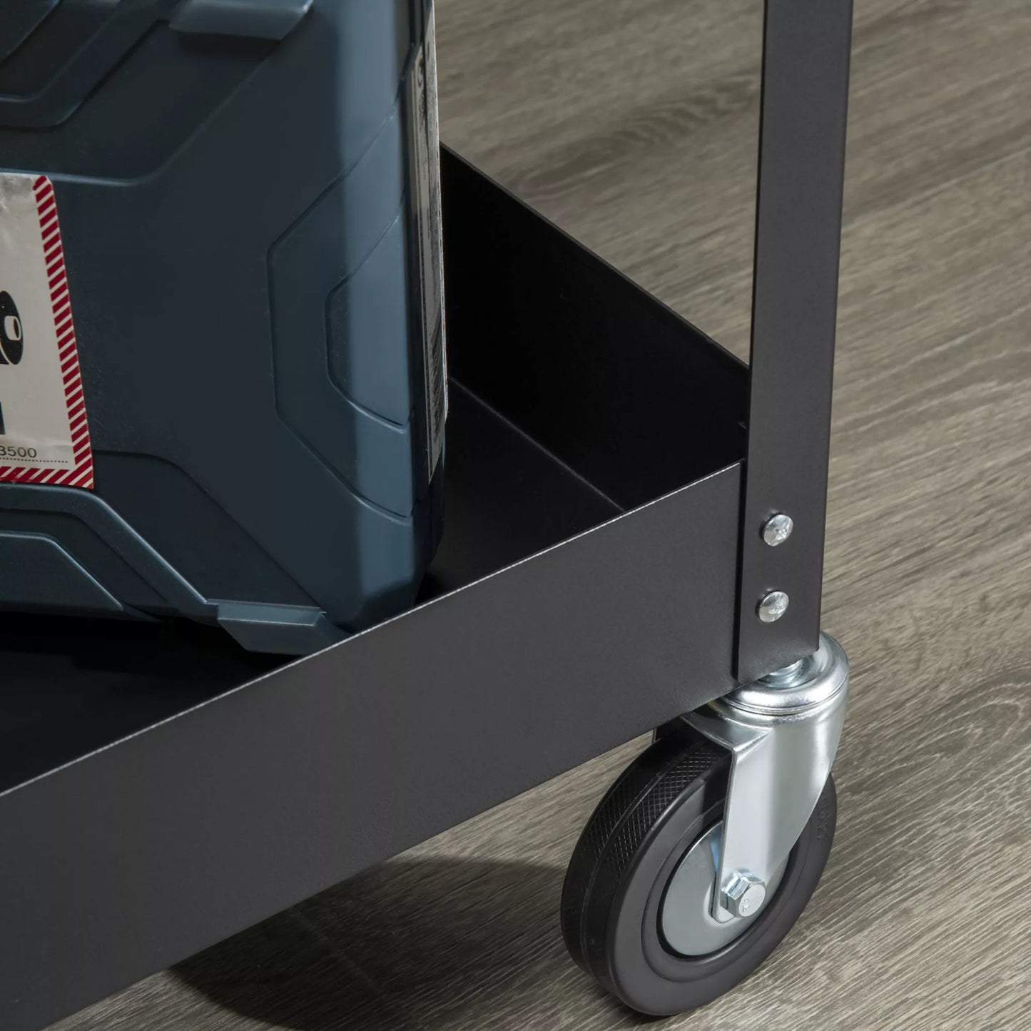 Serviso vežimėlis, 2 lentynos, 4 ratukai, plienas, iki 150 kg, 84,5 x 38 x 84 cm, juodas