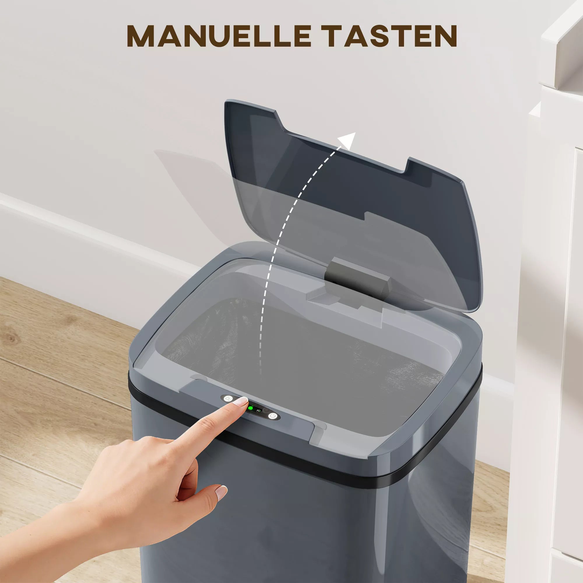 Šiukšliadėžė su jutikliu 15L, automatinė sensorinė šiukšliadėžė su dviem atidarymo režimais, virtuvei ir biurui, pilka