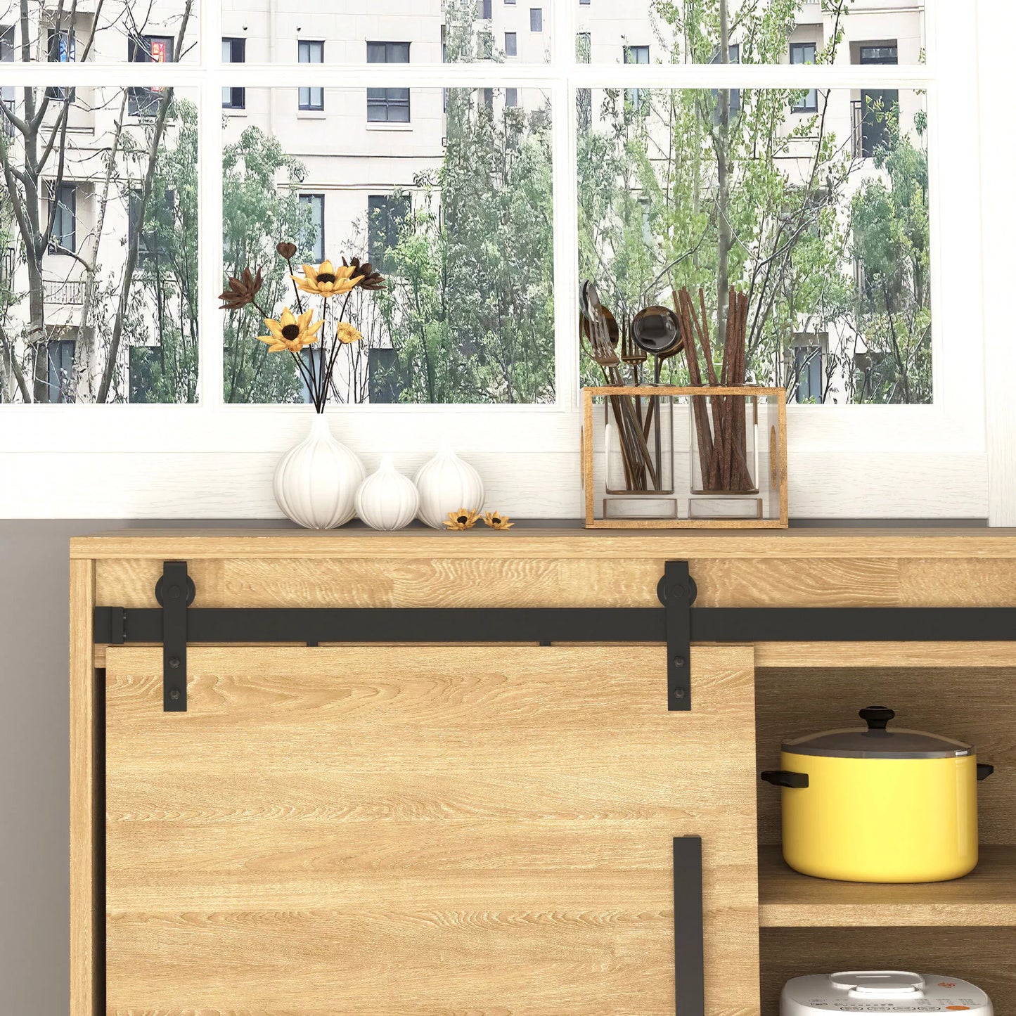 200 cm stumdomųjų durų komplektas su grindų kreipiančiąja, bėgeliais, voleliais, stumdomųjų durų sistema vienoms medinėms stumdomoms durims