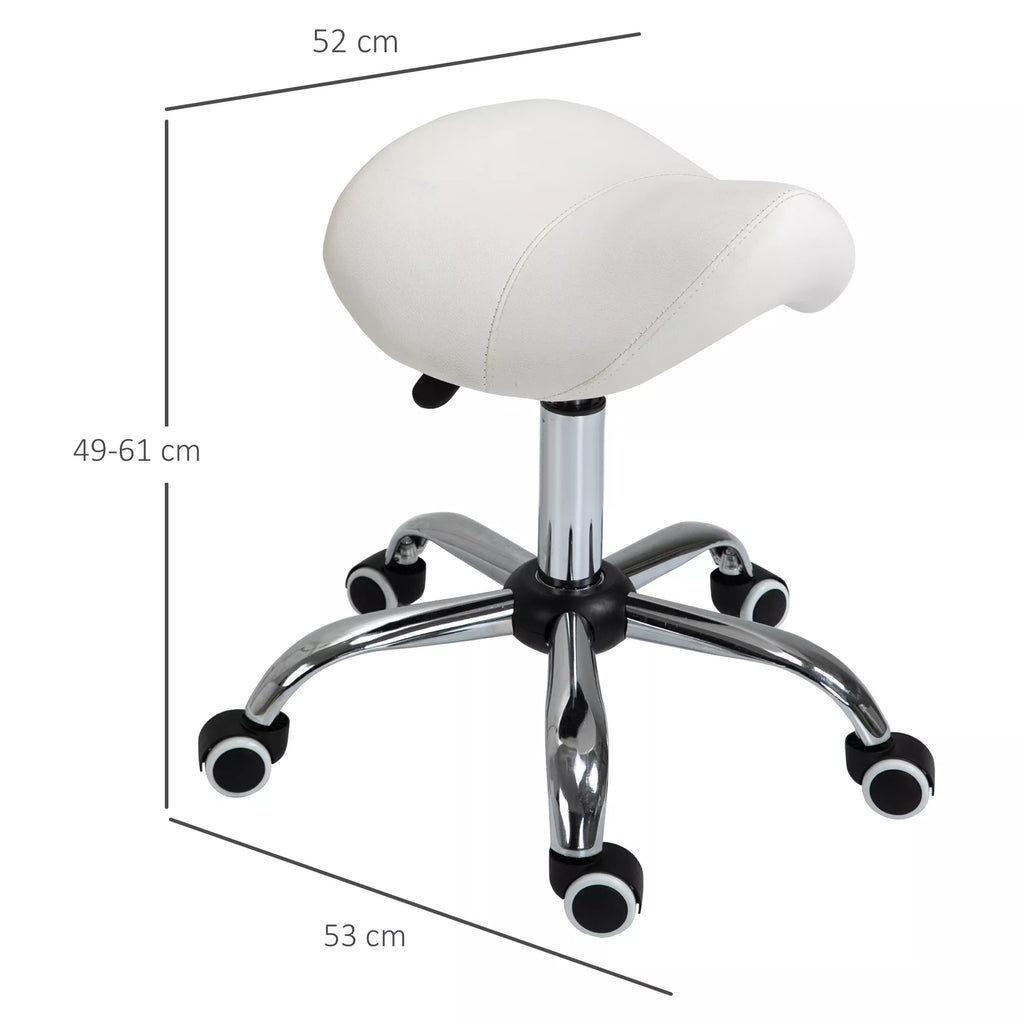 Kėdė balnas su ratukais, reguliuojamas aukštis 49–61 cm, balta