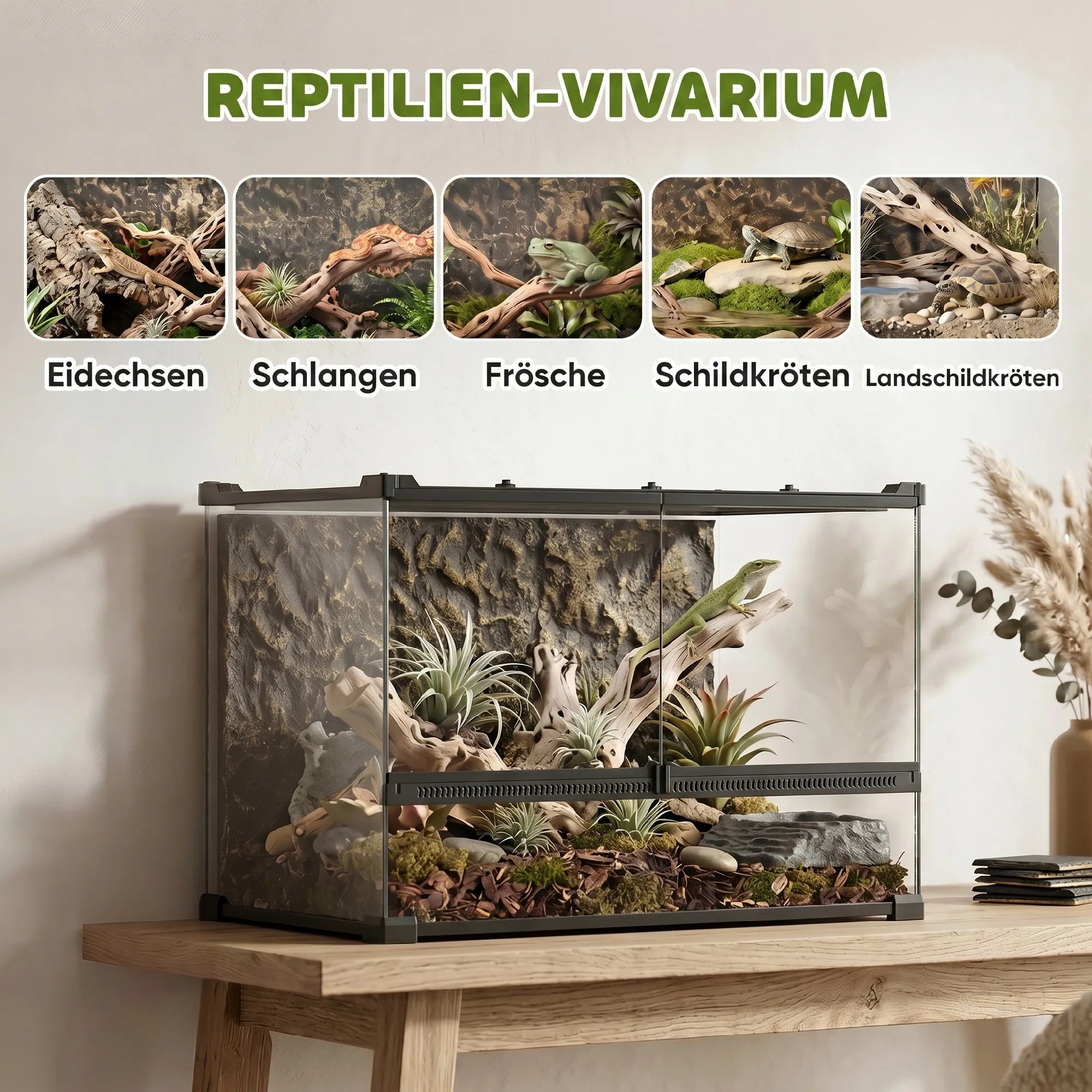 Terariumas ropliams stiklinis su fonu 48 l, juodas