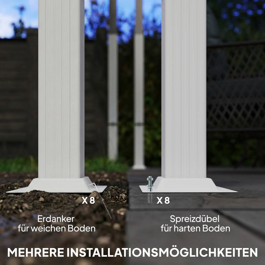 Terasos pergola su slankiojančiu stogu – 3 × 4 m, smėlio spalvos, šviesi