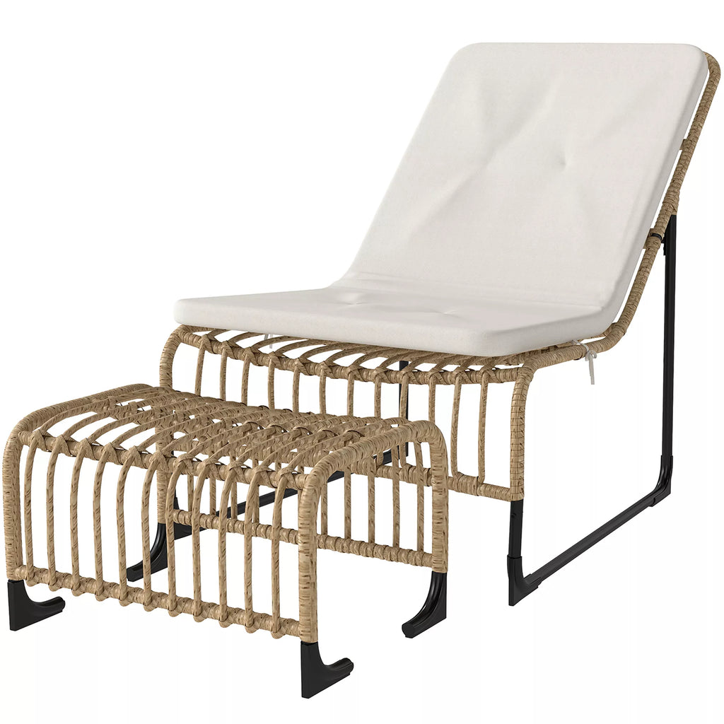 Rattan Relaxsessel su pėdų atrama UV atsparus sodo krėslas su pagalvėlėmis Juostos 65 x 93 x 80 cm Natūralus medis