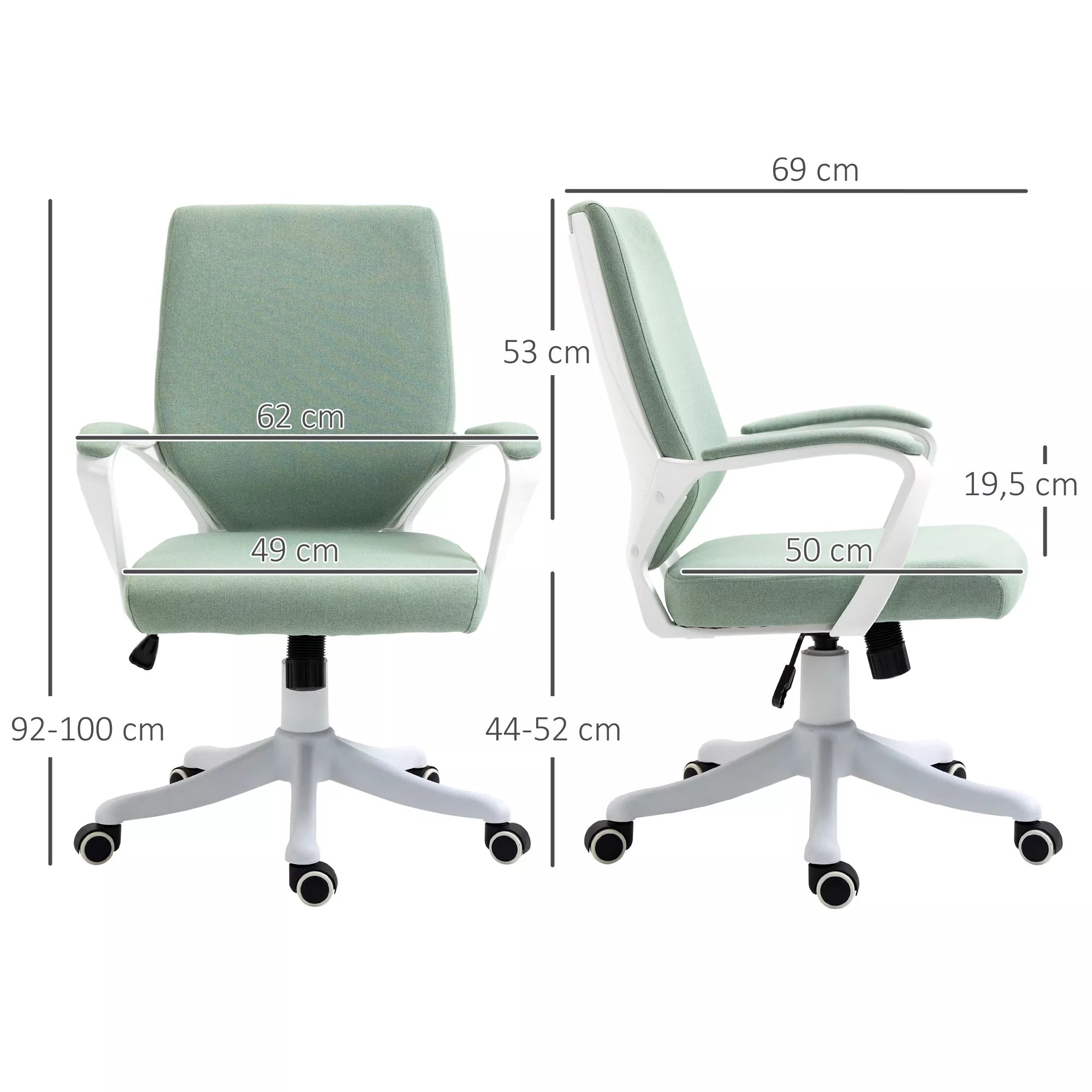 Biuro kėdė Rašomojo stalo kėdė Namų biuro kėdė su svyravimo funkcija aukščio reguliavimo atlošas storai paminkštintas ergonomiškas 360° pasukami ratukai Poliesteris Nailonas PP Žalia+Balta 62x69x92-100 cm