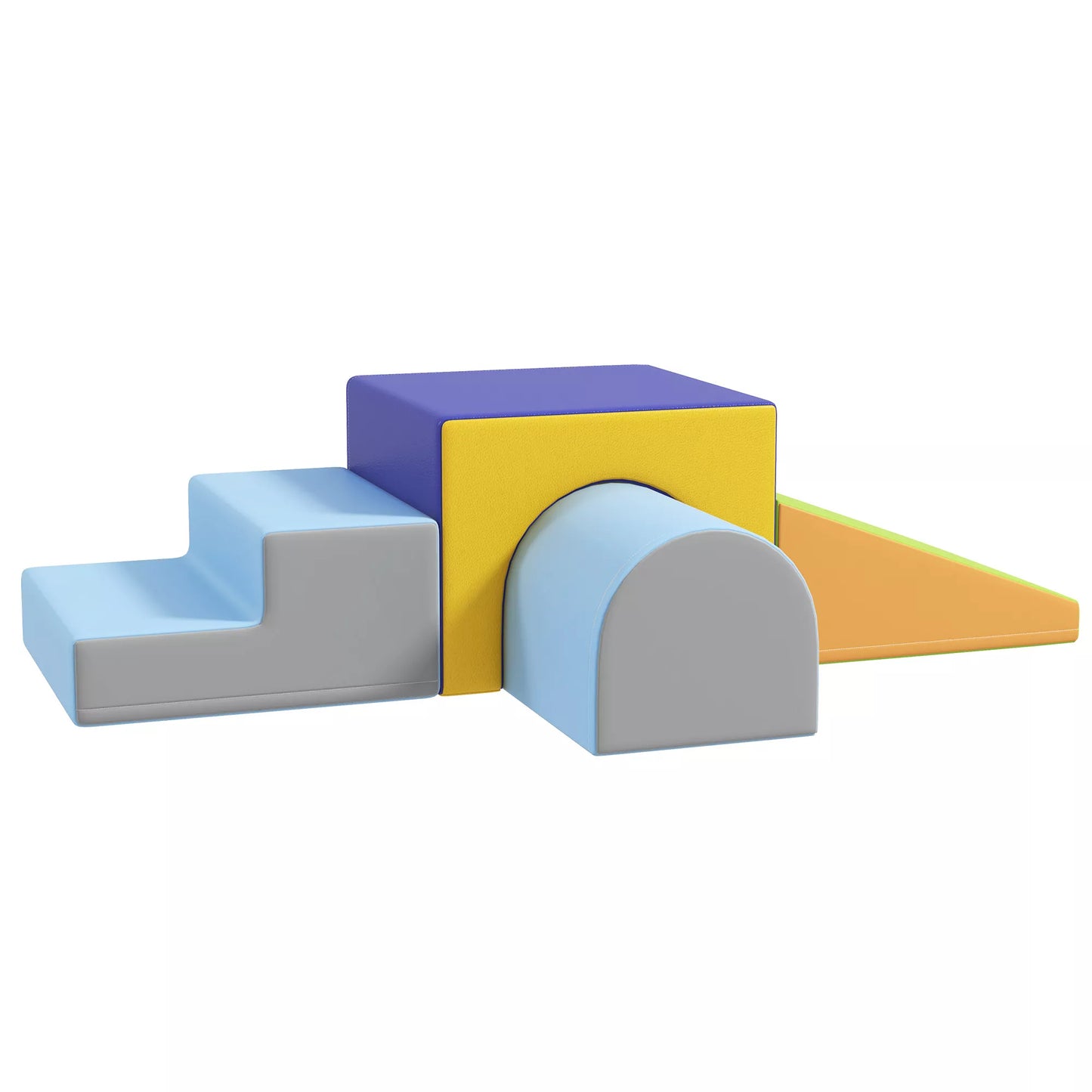 4 dalių minkštų blokelių rinkinys laipiojimui ir čiuožinėjimui, su dirbtinės odos užvalkalu, 1–3 metų vaikams, daugiaspalvis