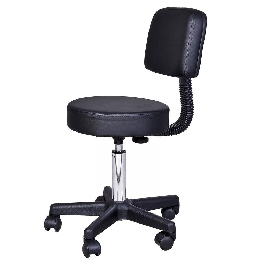 Reguliuojamo aukščio stumdomas taburetė su atlošu Pasukamas taburetė 72–84 cm Darbo taburetė, pasukama 360° Biuro taburetė biurui, salonui, masažui, SPA Juoda