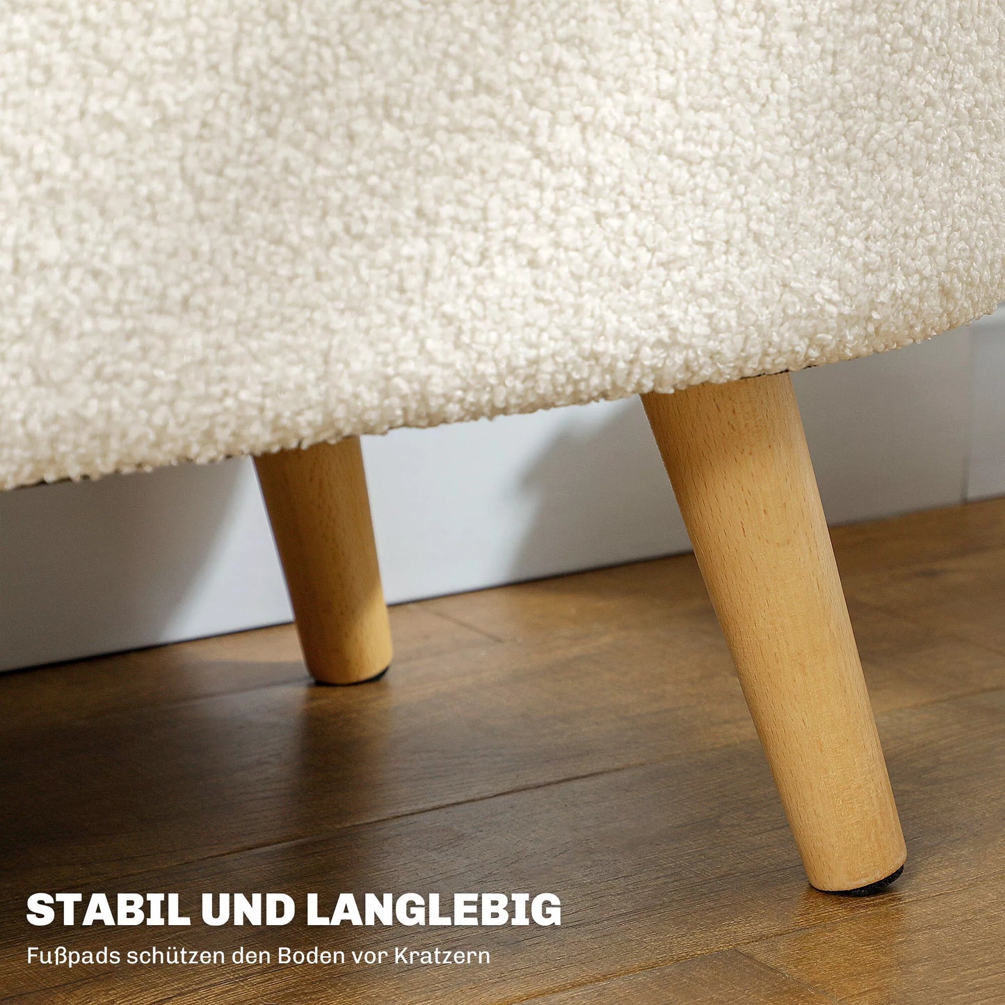 Suolas su daiktadėže ir dangčiu, pufas prieškambariui, svetainei, miegamajam, medžio, audinio apmušalas, baltas