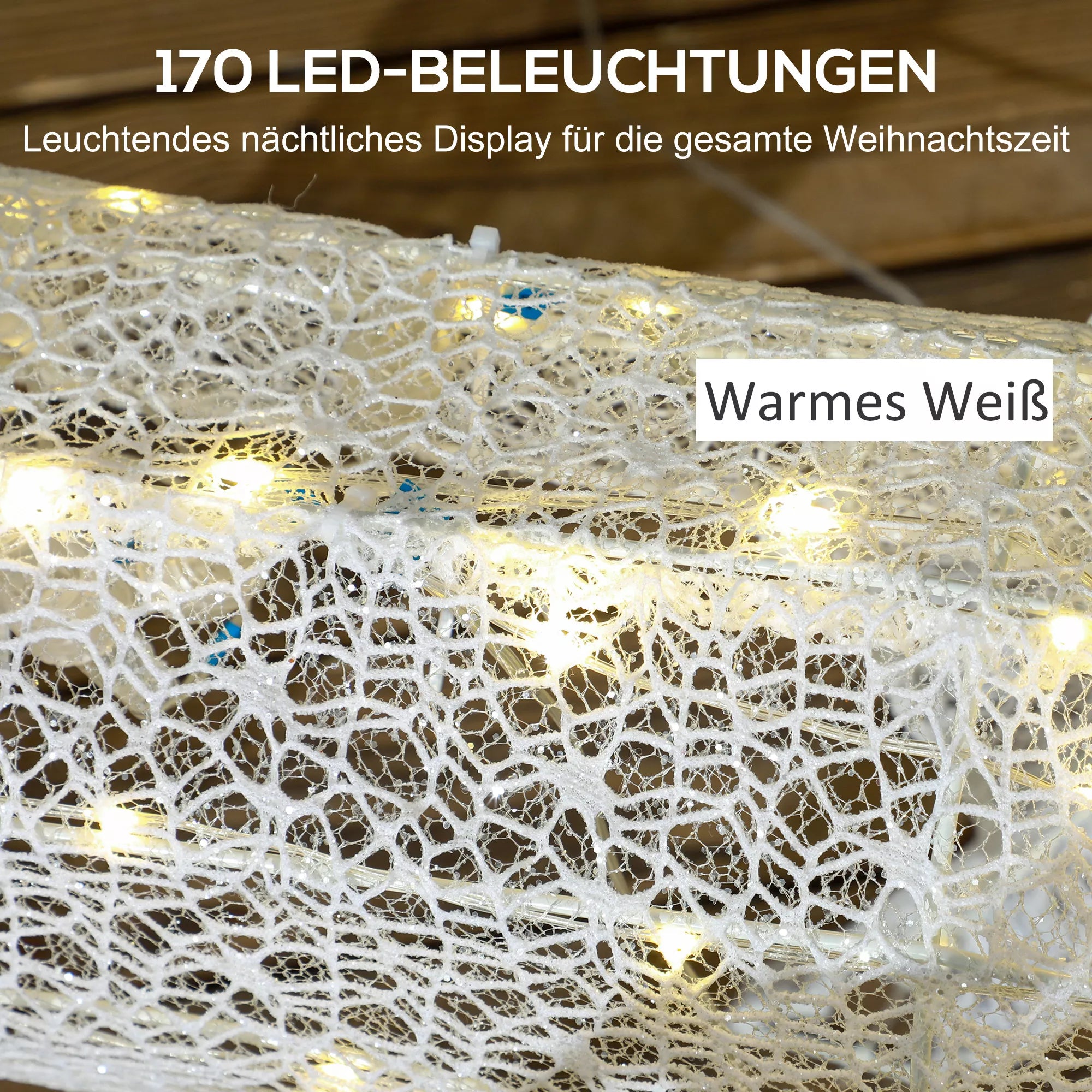 LED Kalėdinė dekoracija, šviečiantis elnias ir rogės, 170 lempučių, 50 x 29 x 42 cm