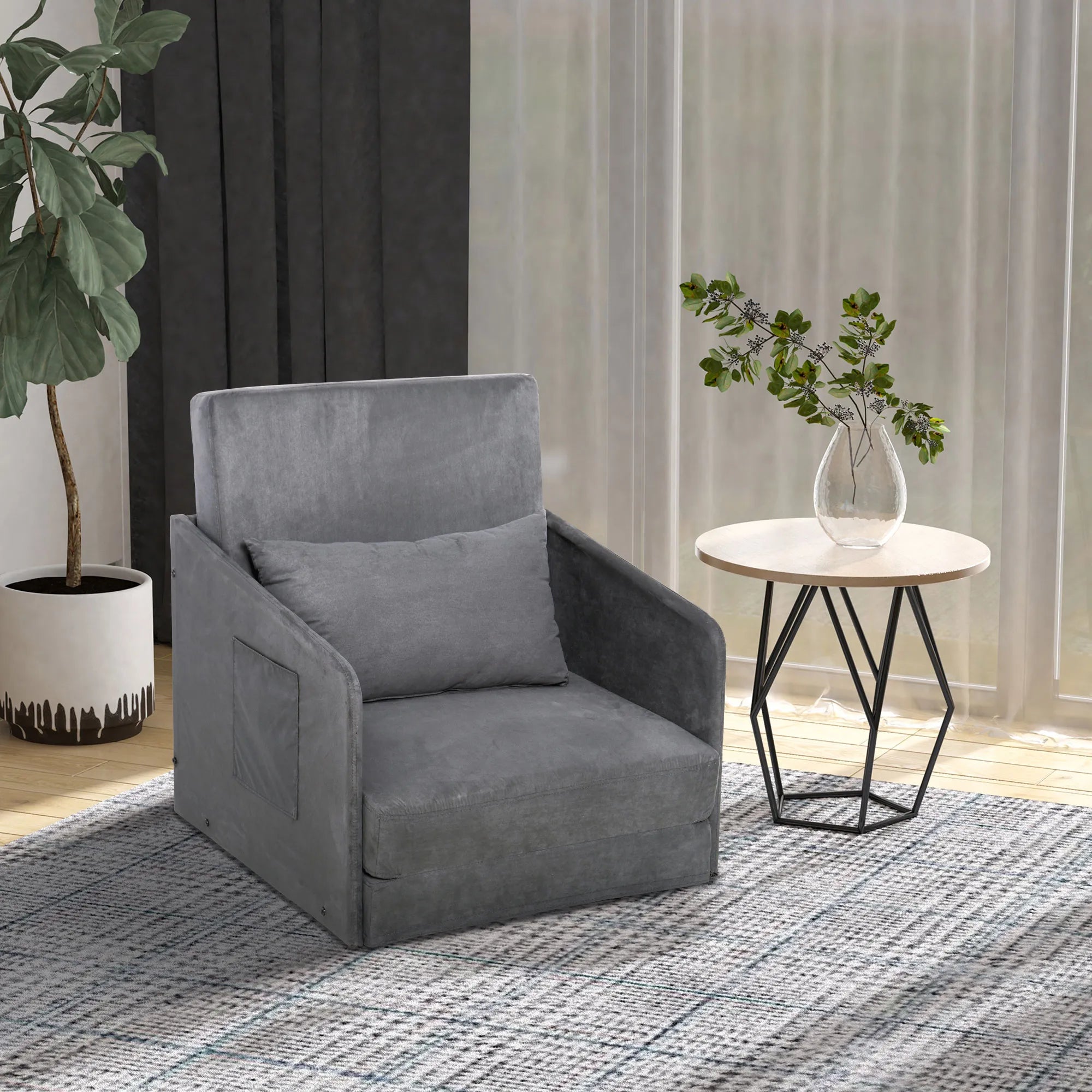 Miegamasis sofos Sofos lova Vienvietė sofa Skalbiama danga 2 šoninės kišenės Pagalvės Metalo Pilka 70 x 76 x 77 cm
