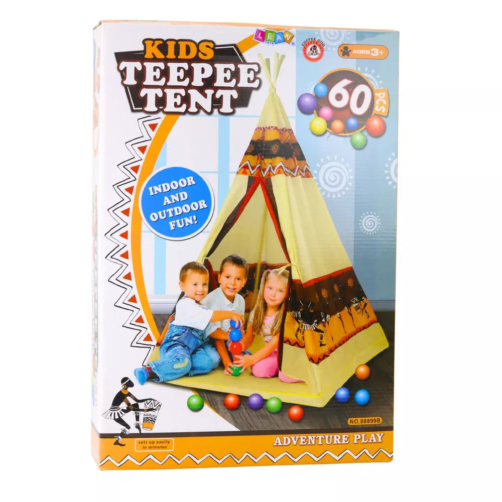Žaislinės tipi palapinės pakuotės dėžė su gaminio iliustracija