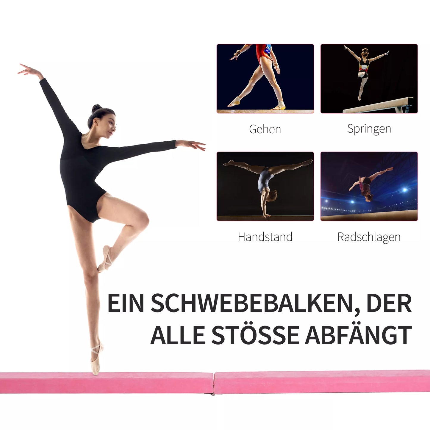 Sulankstomas balansinis takelis, neslystantis, su veliūro danga, tvirtas medis, 210 x 10 x 6,5 cm, Rožinis