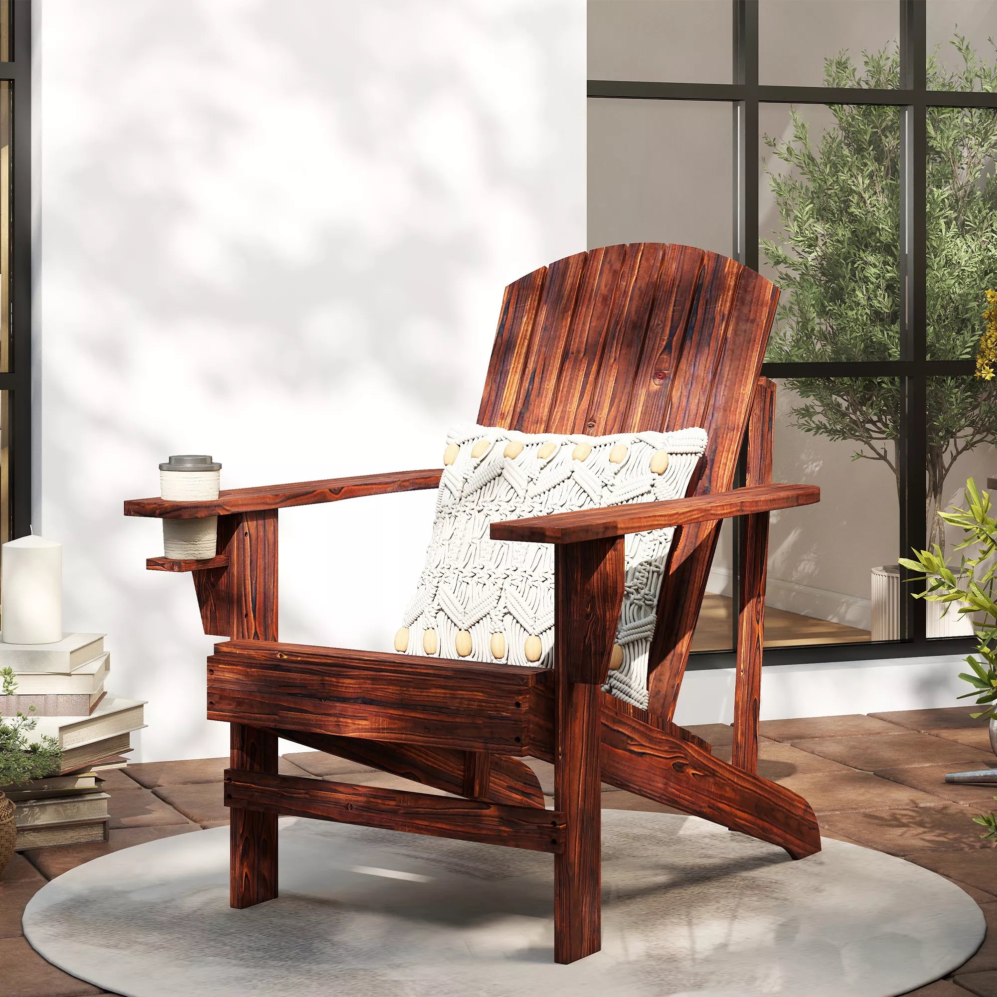 Adirondack sodo kėdė su laikikliu puodeliui Sodo gultas Balkono kėdė Masyvi mediena Anglies spalvos 72 x 95 x 93 cm