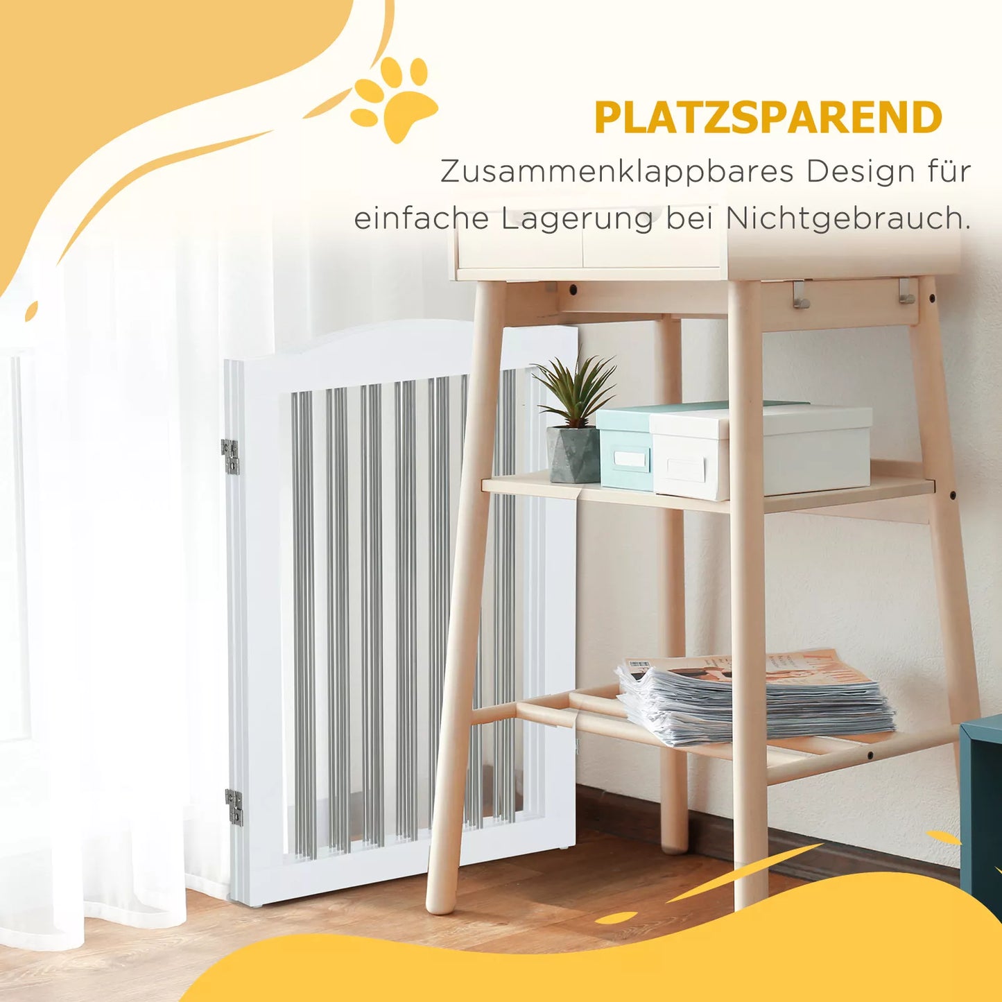 Skleidžiamas šunų aptvaras, pritaikoma forma, skirtas šunims iki 20 kg, 154 x 80 x 30 cm, baltas