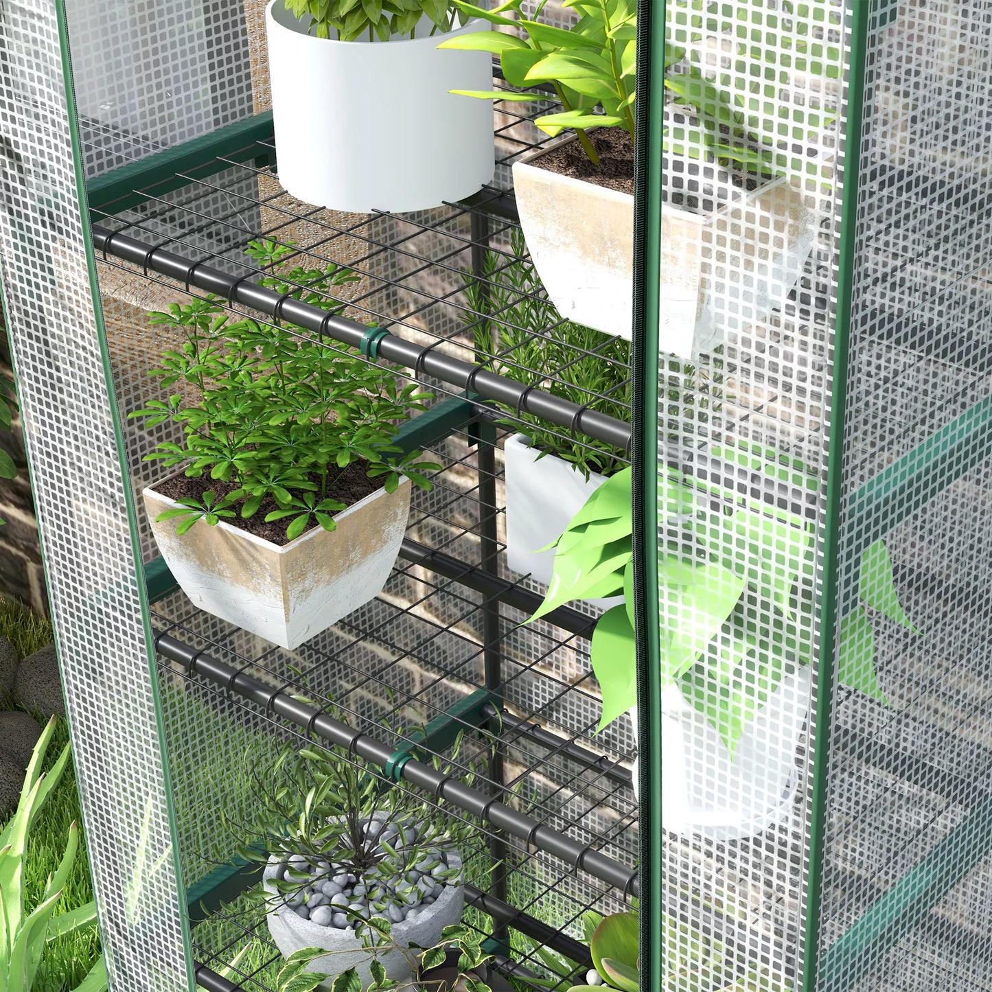 Mini šiltnamis gėlėms ar daržovėms, plienas, plastikas, 69P x 49A x 193A cm, baltas