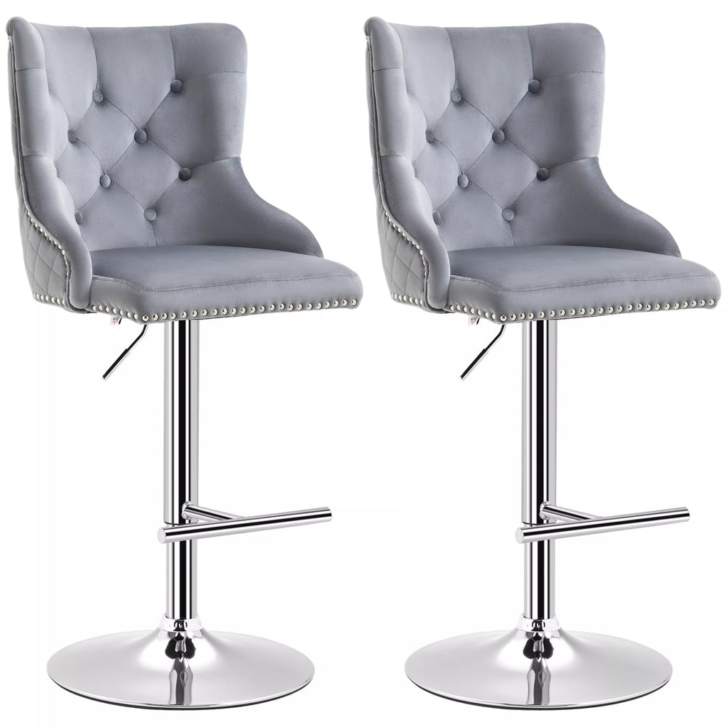 Baras kėdės, sėdimosios kėdės, 2 vnt. rinkinys, reguliuojamo aukščio, sukiojama sėdimoji dalis, atrama kojoms, plienas, pilkos spalvos, 46 x 55 x 123 cm