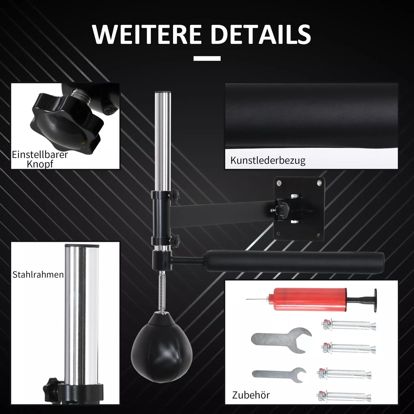 Bokso stendas, su greičio kamuoliu, pasukama refleksine lazdele, reguliuojamo aukščio, sulankstomas, plienas, 79 x 72 x 20 cm