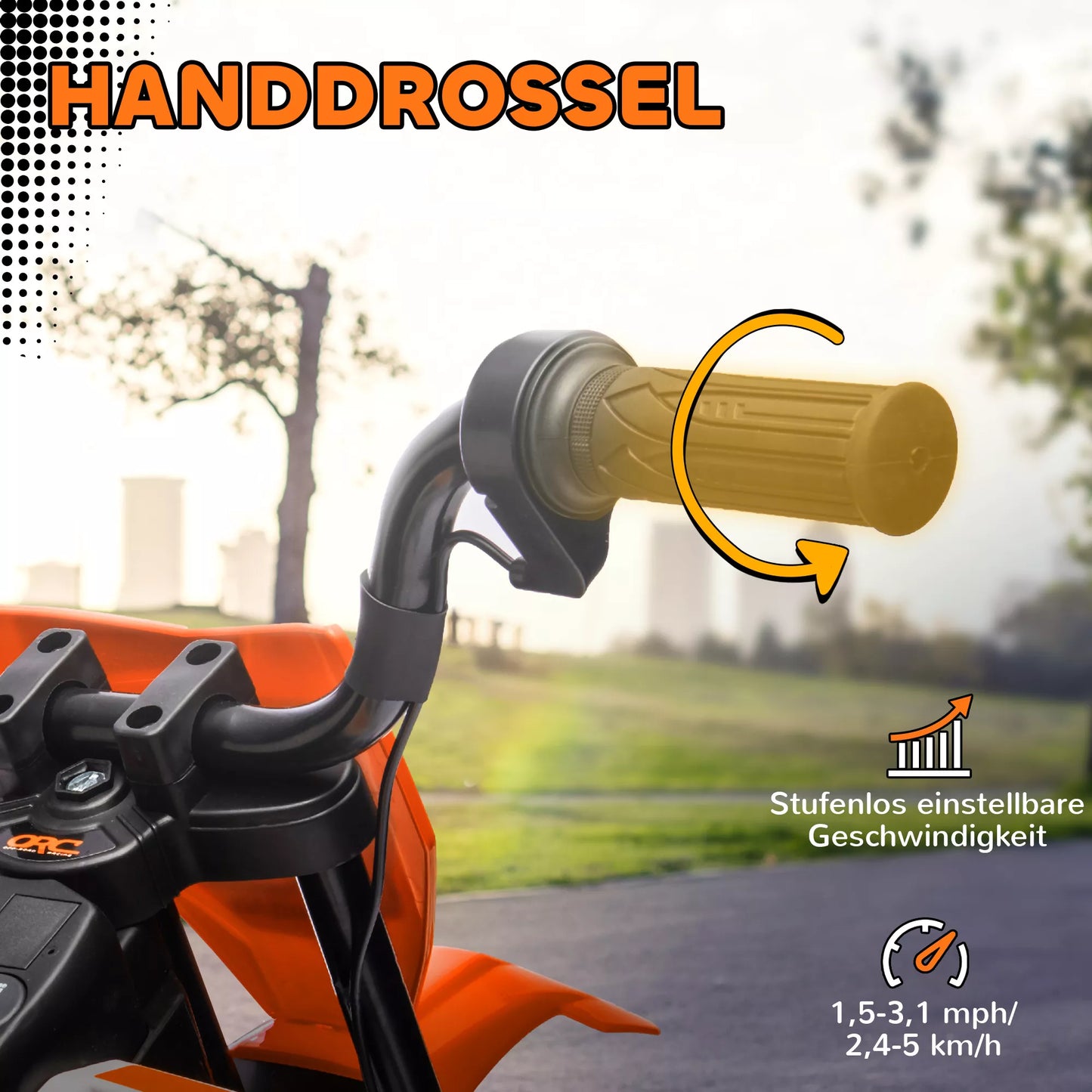 Elektrinis motociklas vaikams, 12V vaikiškas motociklas su muzika, vaikiška transporto priemonė su atraminiais ratukais, 3-6 metai, Oranžinis