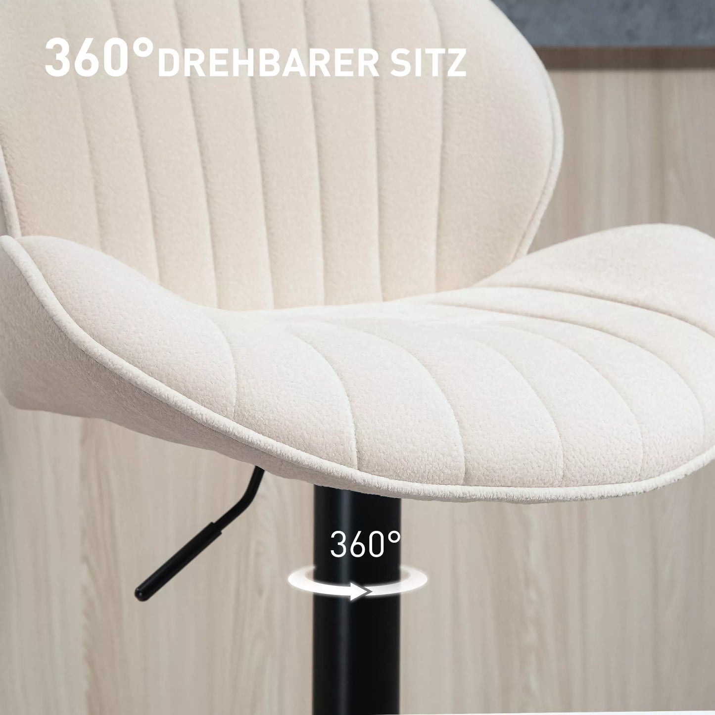 2 vnt. baro kėdžių komplektas, audinio apmušalas, reguliuojamas sėdynės aukštis, sukamasis mechanizmas, plieno rėmas, smėlio spalvos