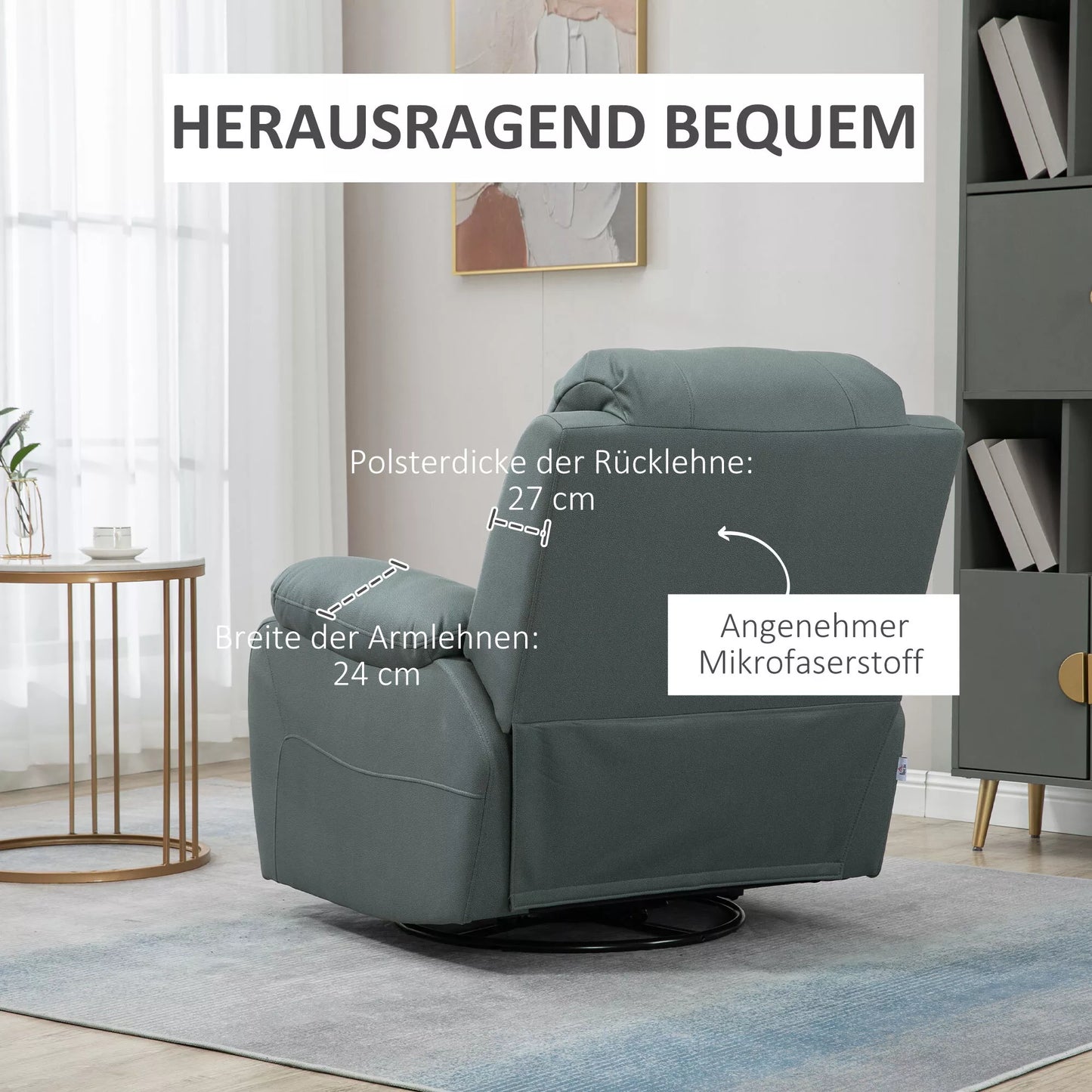 Atlošiamoji kėdė su atlošo reguliavimu iki 135°, sukama 360 laipsnių, 93 cm x 100 cm x 98 cm, plieninis rėmas, žalia