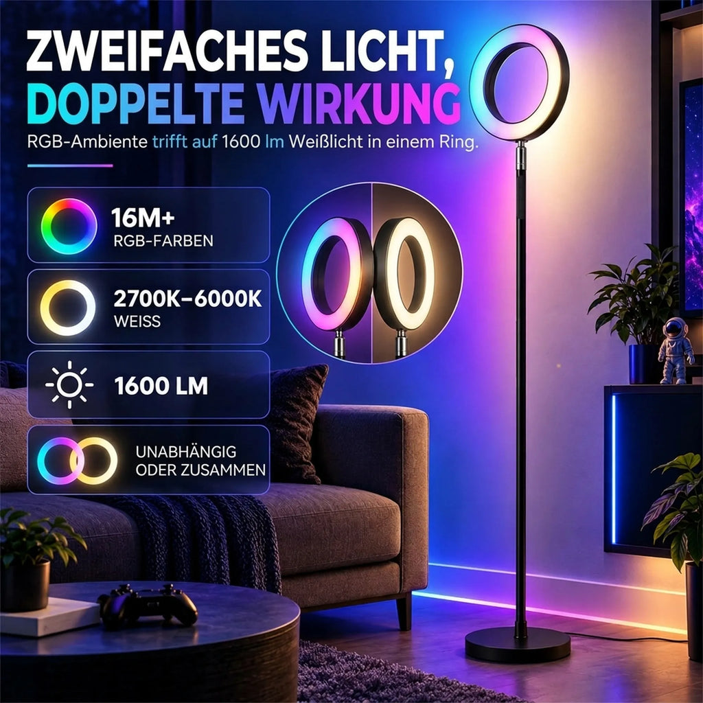 Toršeras, 42 W LED, 3 spalvų temperatūros, reguliuojama žiedo formos galvutė, juodas