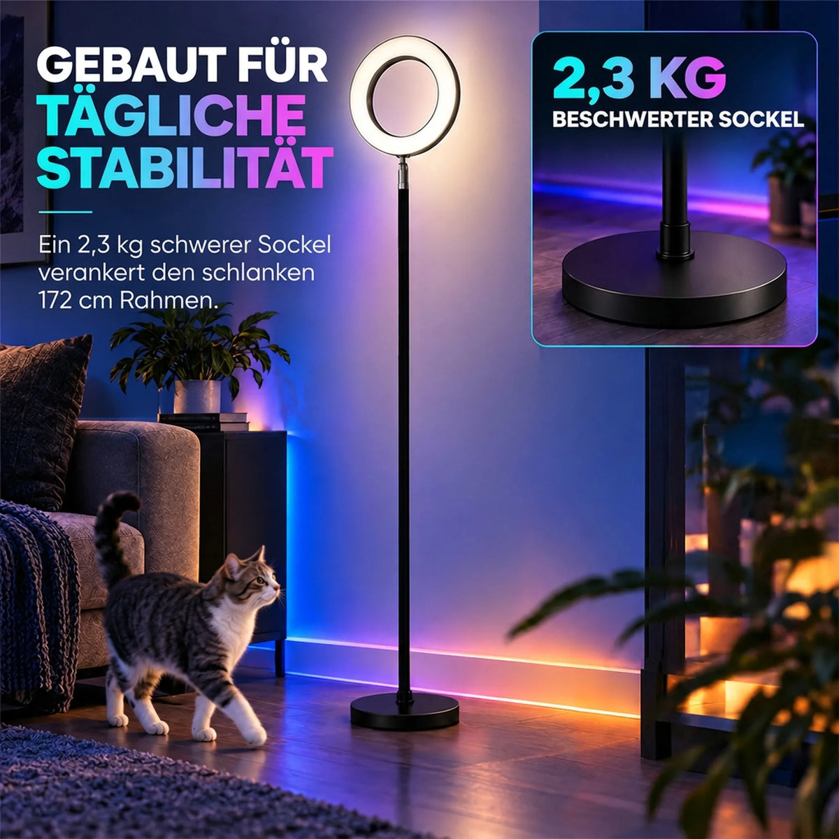 Toršeras, 42 W LED, 3 spalvų temperatūros, reguliuojama žiedo formos galvutė, juodas