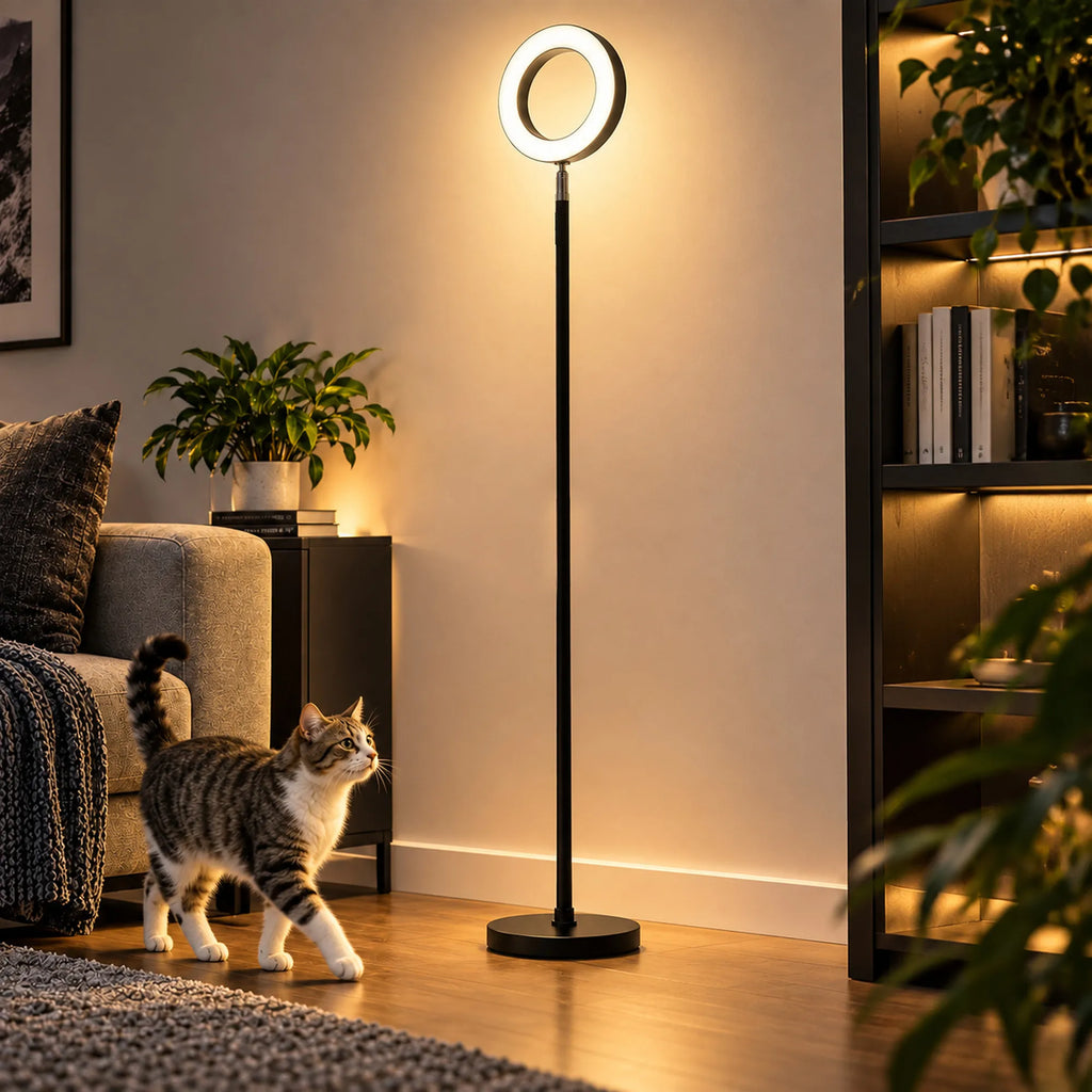 Toršeras, 42 W LED, 3 spalvų temperatūros, reguliuojama žiedo formos galvutė, juodas