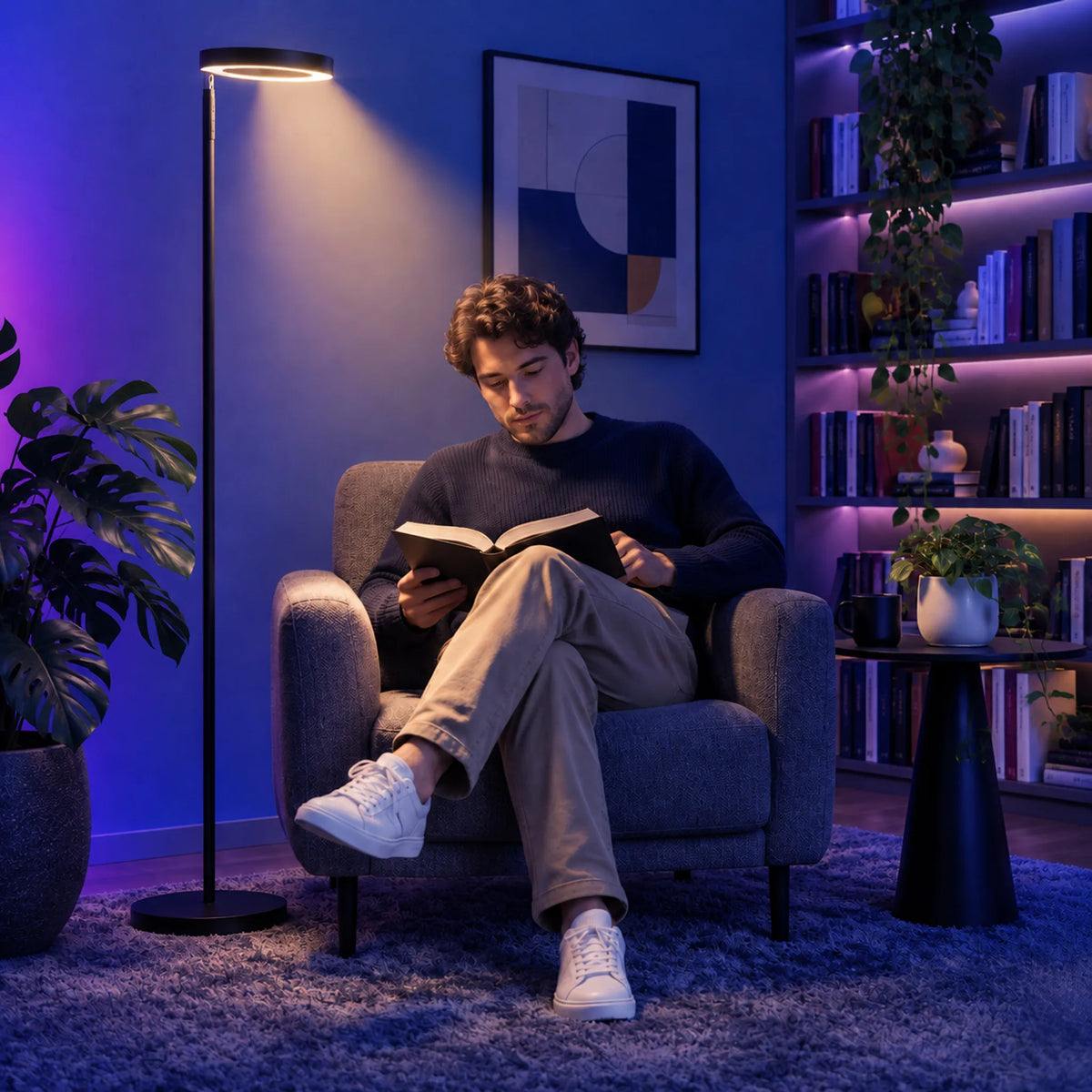 Toršeras, 42 W LED, 3 spalvų temperatūros, reguliuojama žiedo formos galvutė, juodas