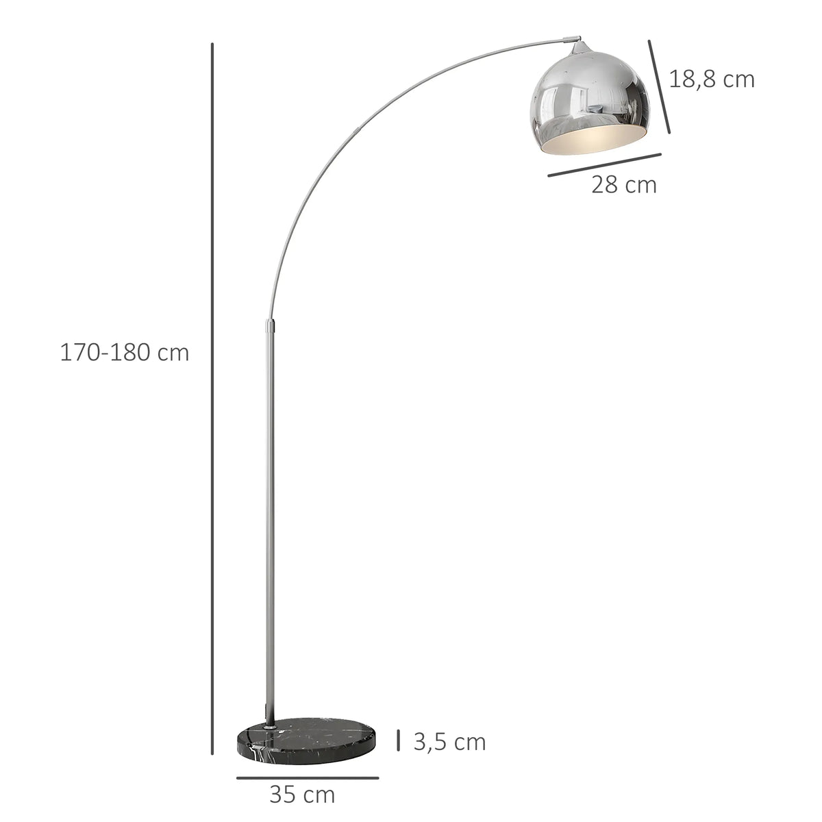 Toršeras reguliuojamas su marmuriniu pagrindu, 170-180 cm, sidabrinis