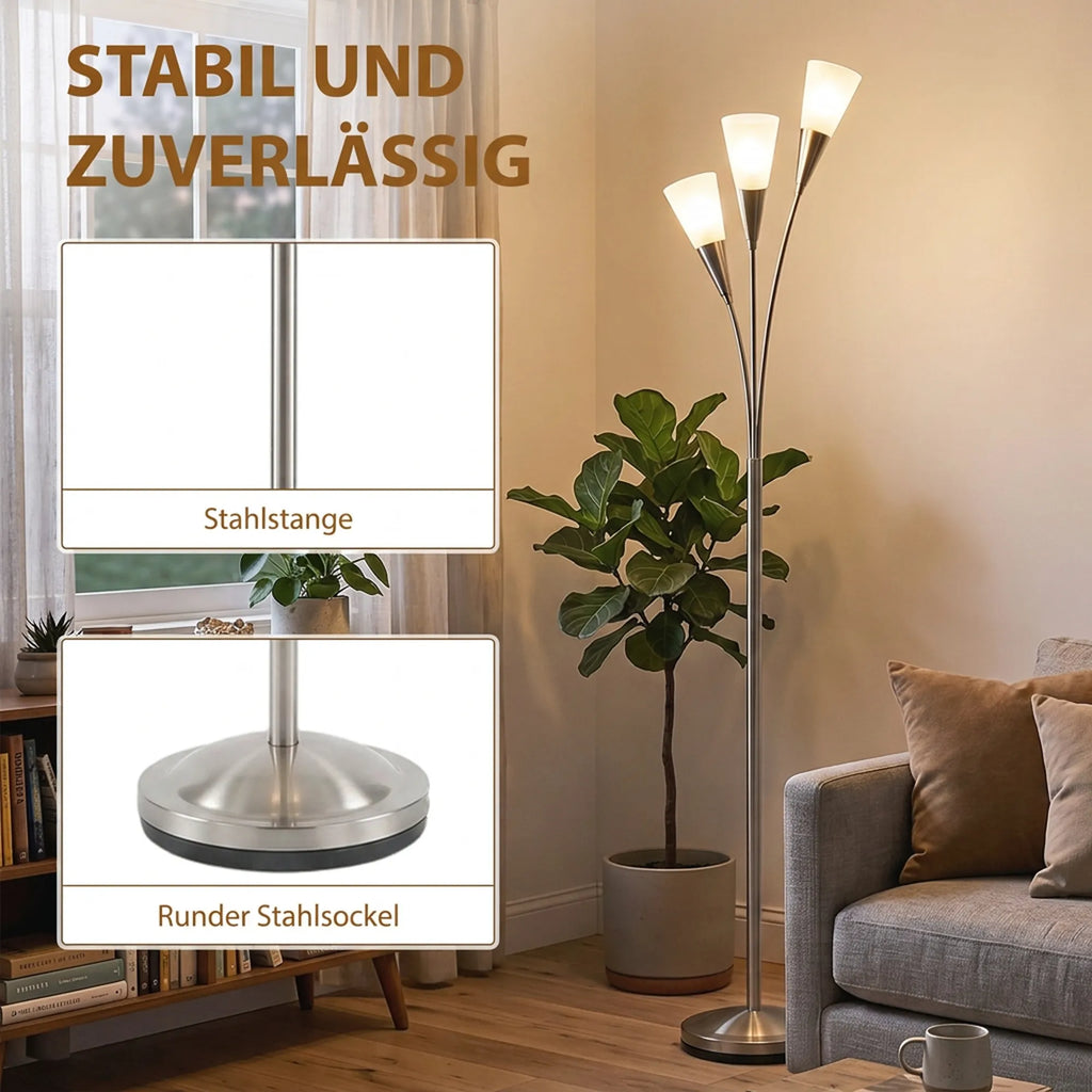 Toršeras su kojiniu jungikliu, 3 × E14 lizdai, 40 W, sidabrinis